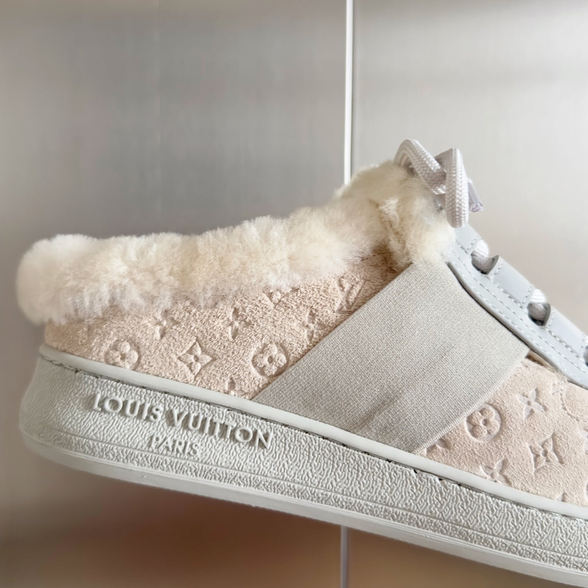 LV Lous Open Back Sneaker 30mm Beige Monogram Suede