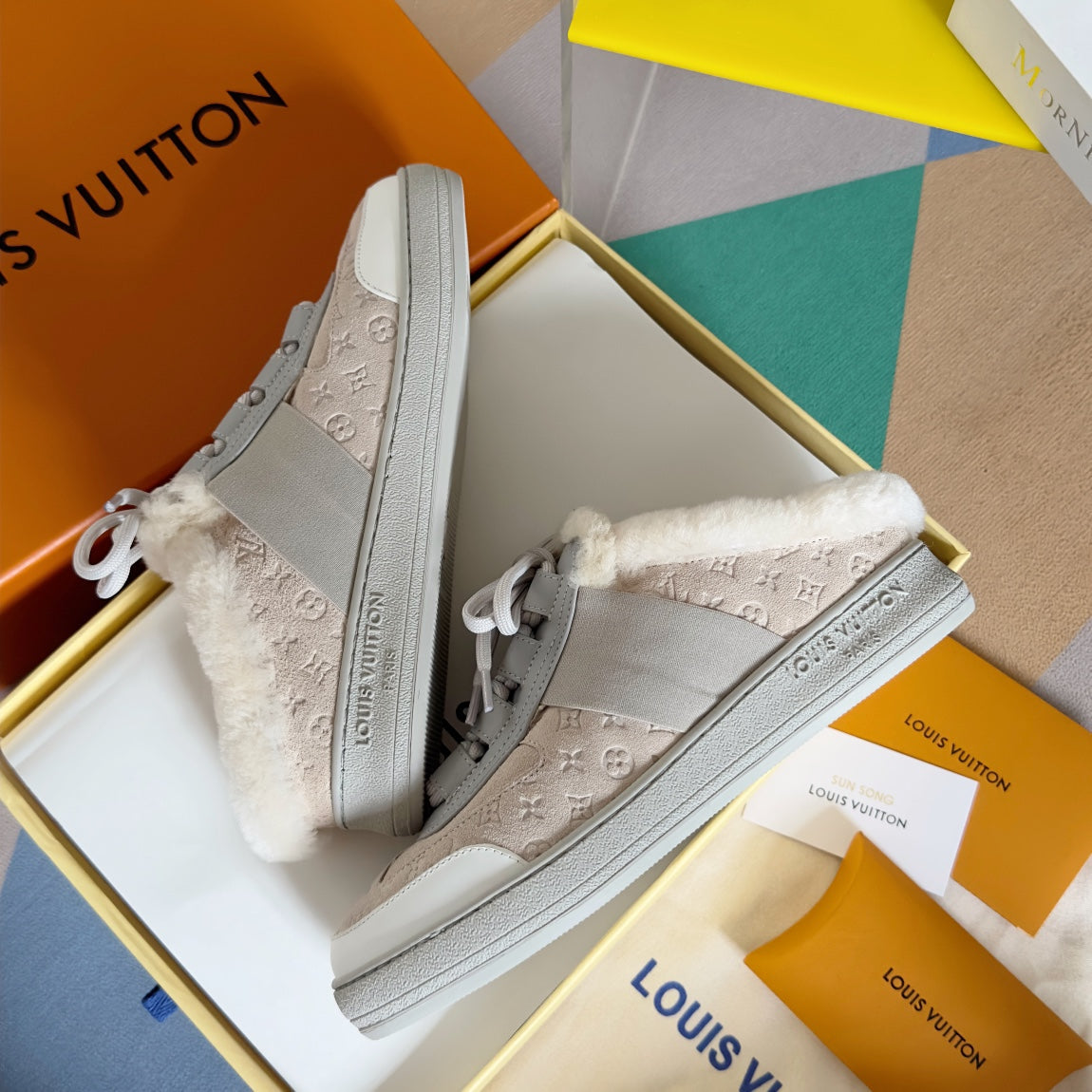 LV Lous Open Back Sneaker 30mm Beige Monogram Suede