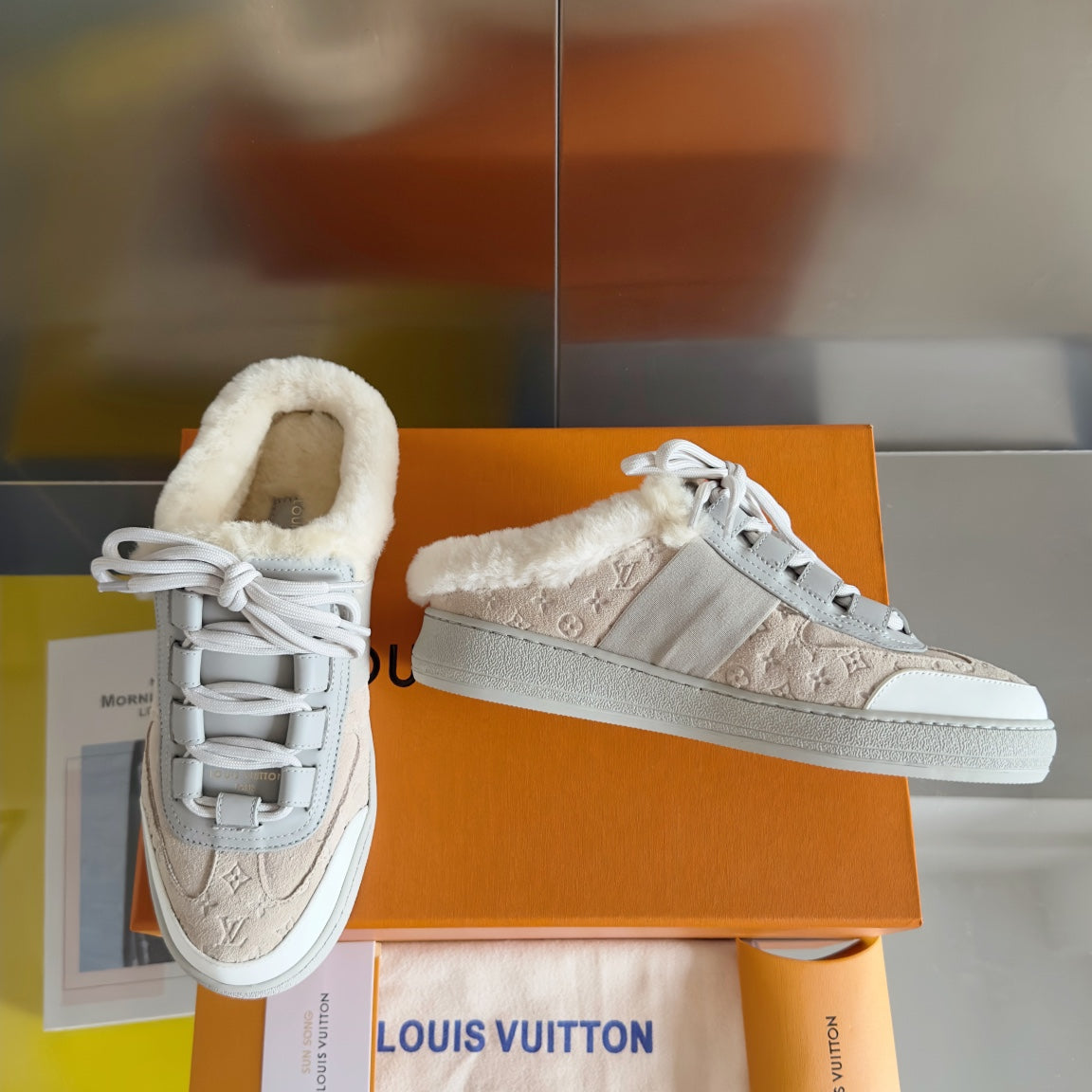 LV Lous Open Back Sneaker 30mm Beige Monogram Suede