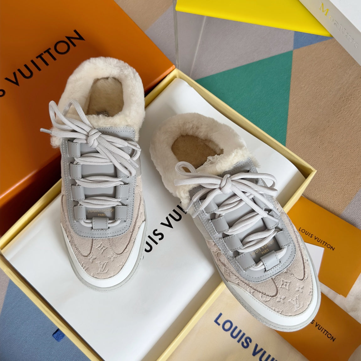 LV Lous Open Back Sneaker 30mm Beige Monogram Suede