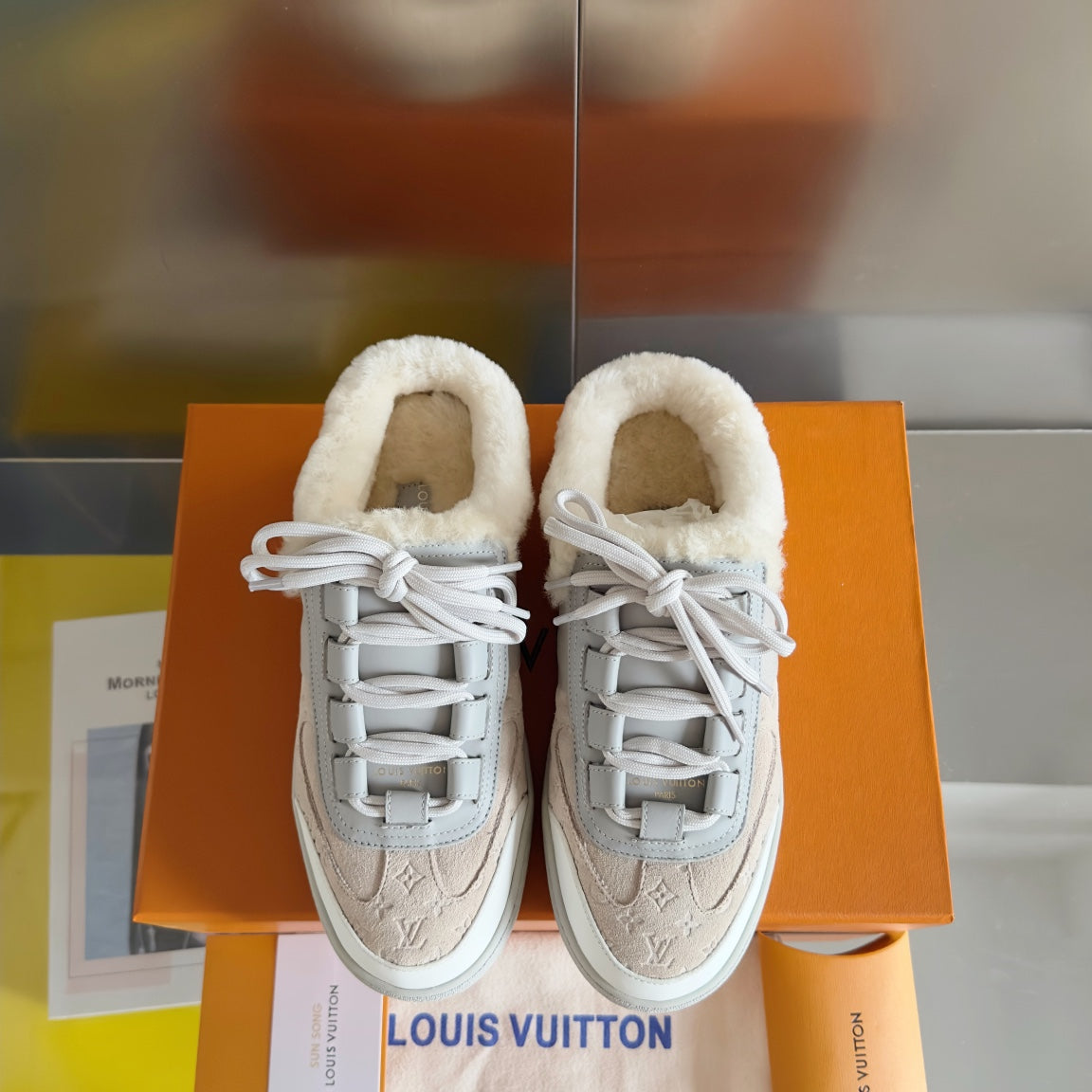 LV Lous Open Back Sneaker 30mm Beige Monogram Suede
