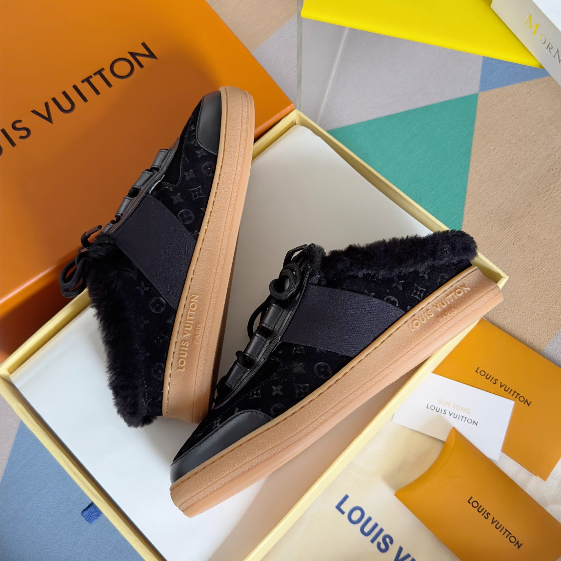 LV Lous Open Back Sneaker 30mm Black Monogram Suede