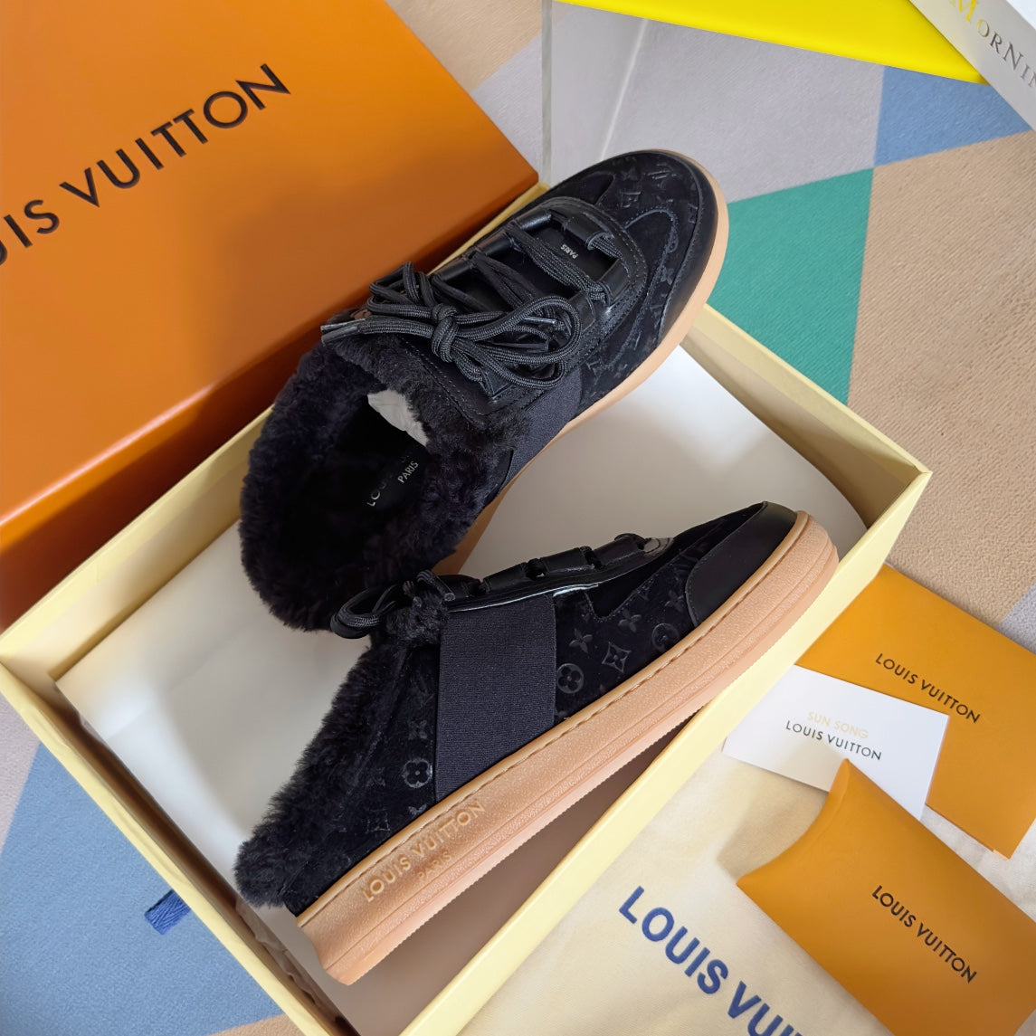 LV Lous Open Back Sneaker 30mm Black Monogram Suede