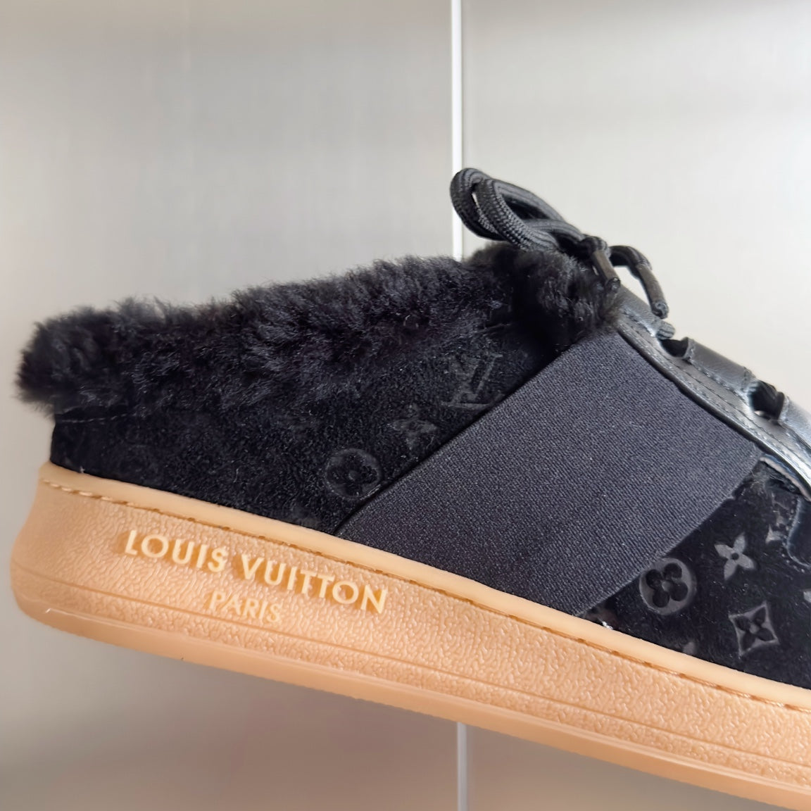 LV Lous Open Back Sneaker 30mm Black Monogram Suede