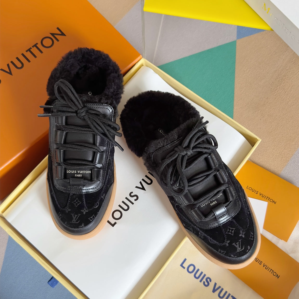 LV Lous Open Back Sneaker 30mm Black Monogram Suede