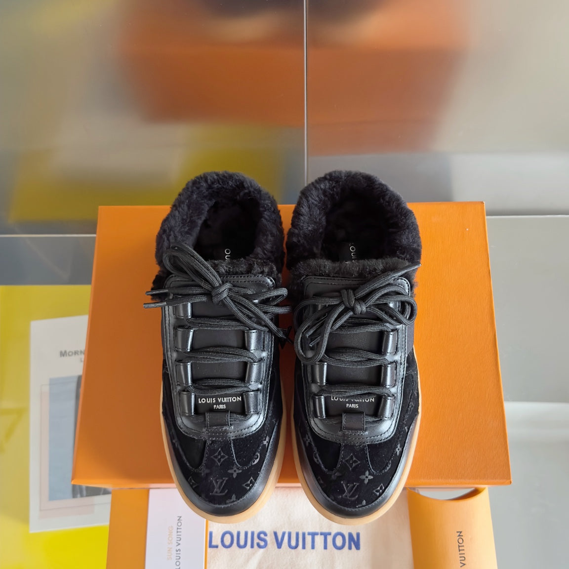 LV Lous Open Back Sneaker 30mm Black Monogram Suede