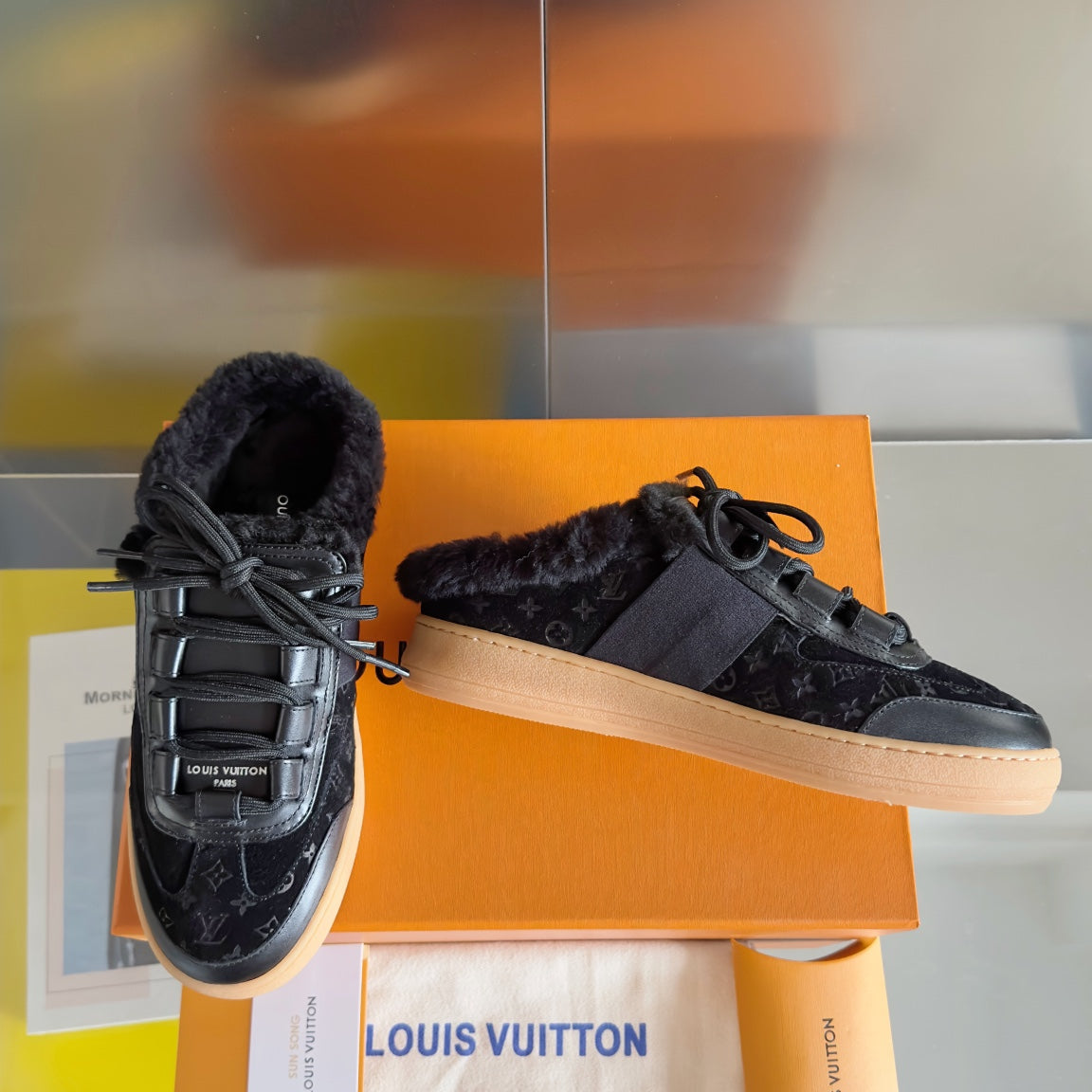 LV Lous Open Back Sneaker 30mm Black Monogram Suede