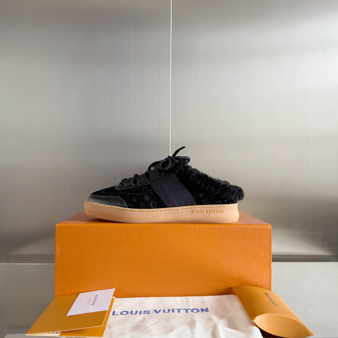 LV Lous Open Back Sneaker 30mm Black Monogram Suede