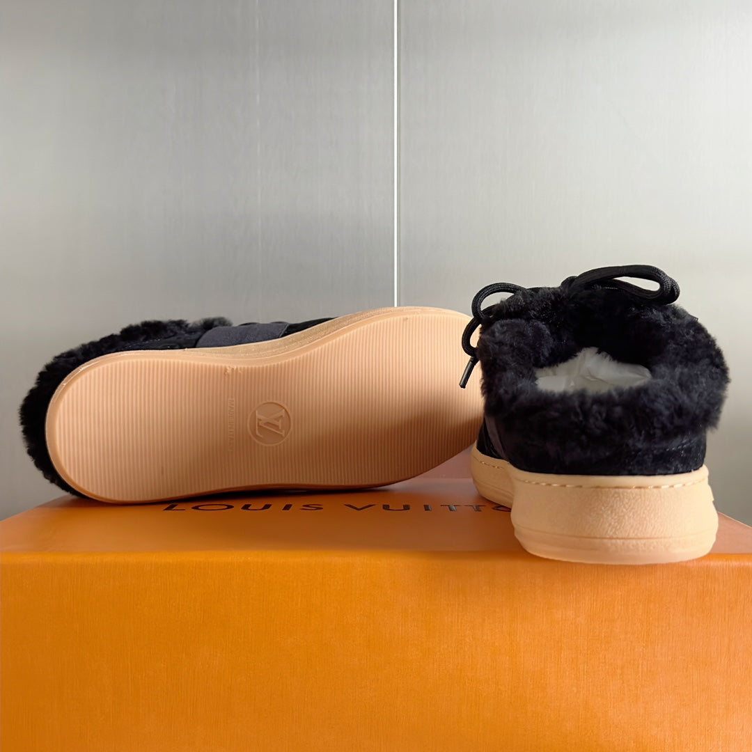 LV Lous Open Back Sneaker 30mm Black Monogram Suede