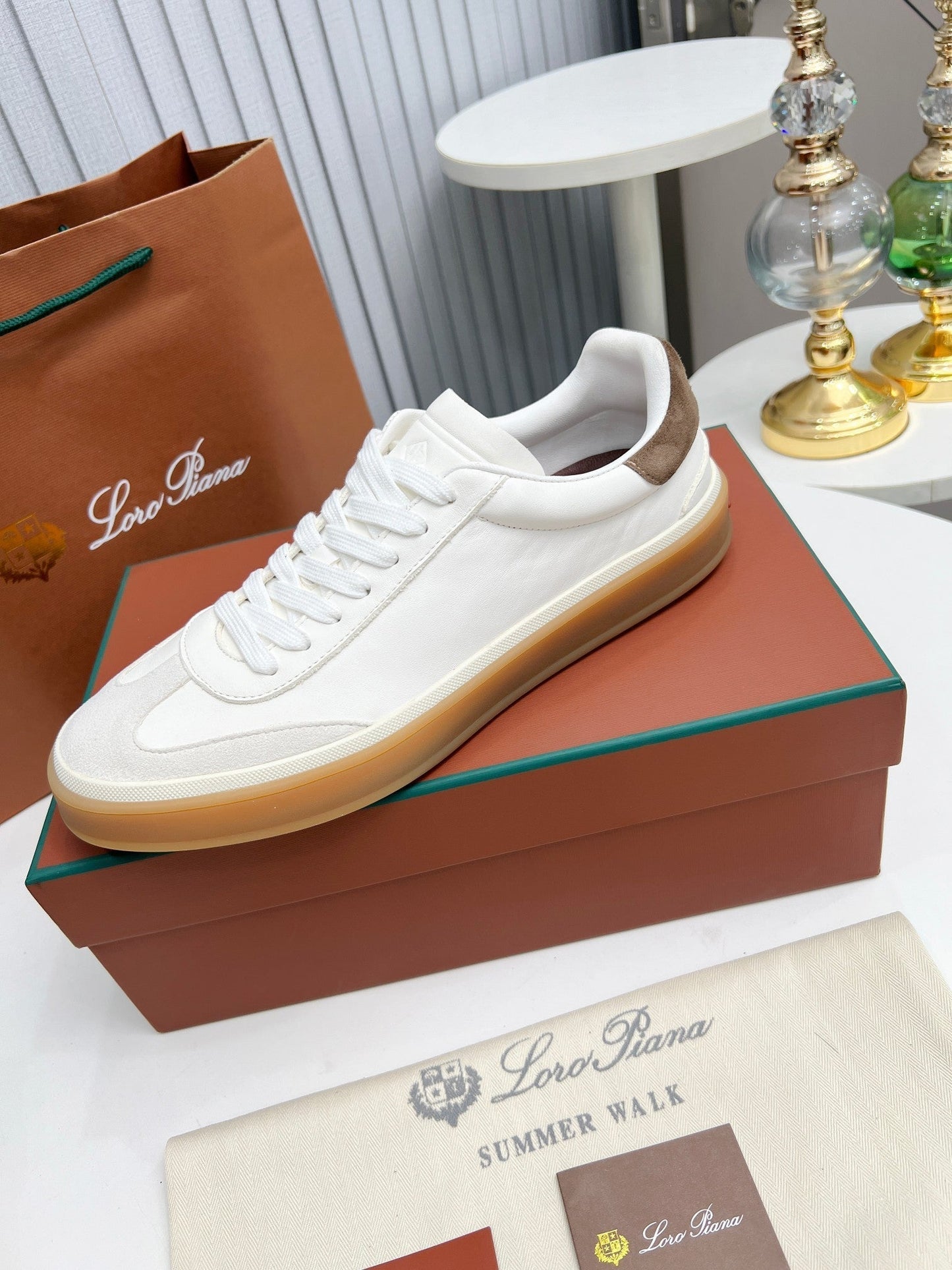 LP TENNIS WALK SNEAKERS WHITE AND LIGHT GRAY CALFSKIN