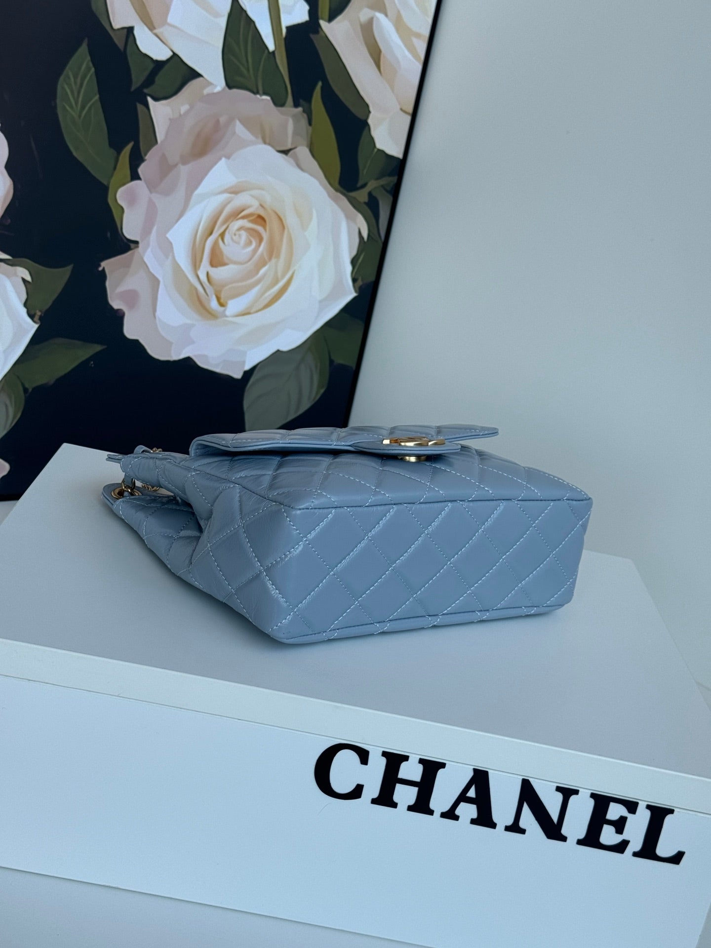 CC 23C Small Hobo Bag 21.5 Cloud Blue Lambskin Gold Hardware