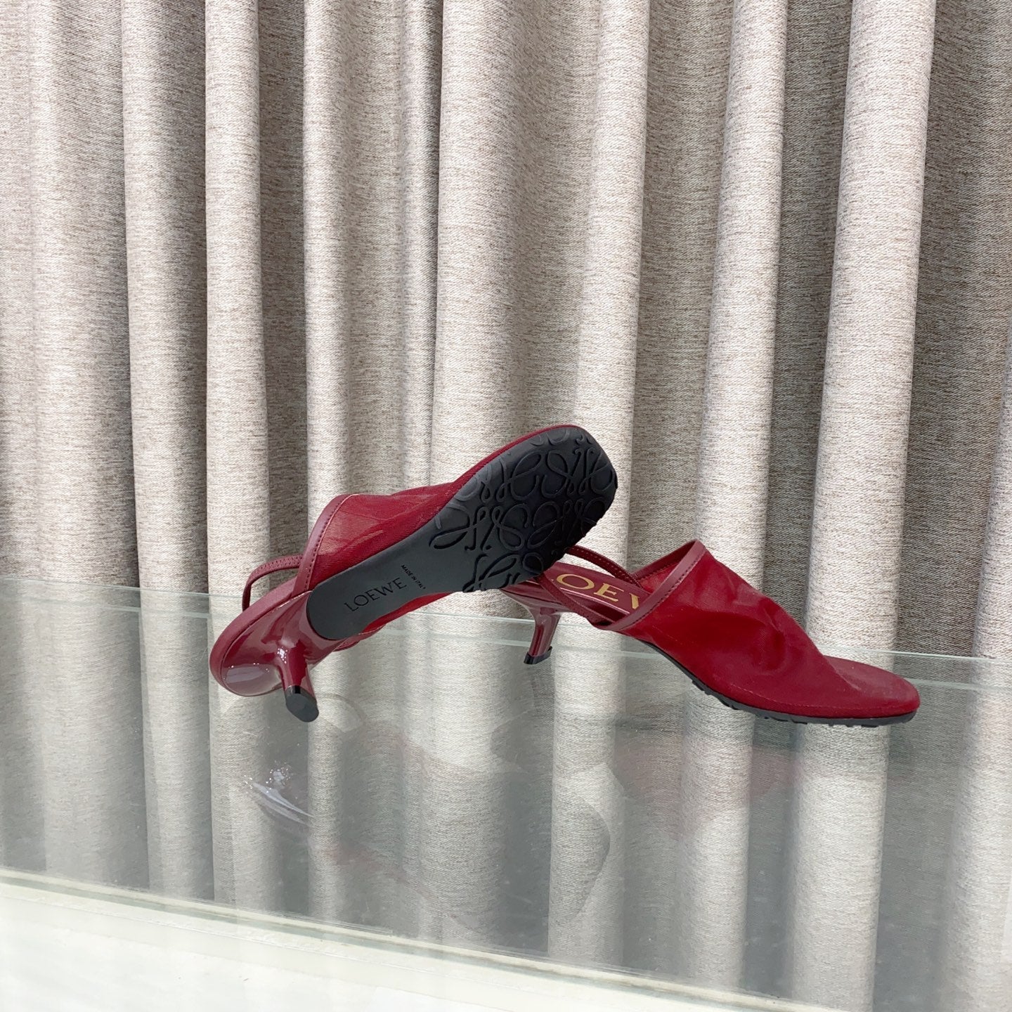Loewe 25 Petal Slingback Red Mesh Sheepskin