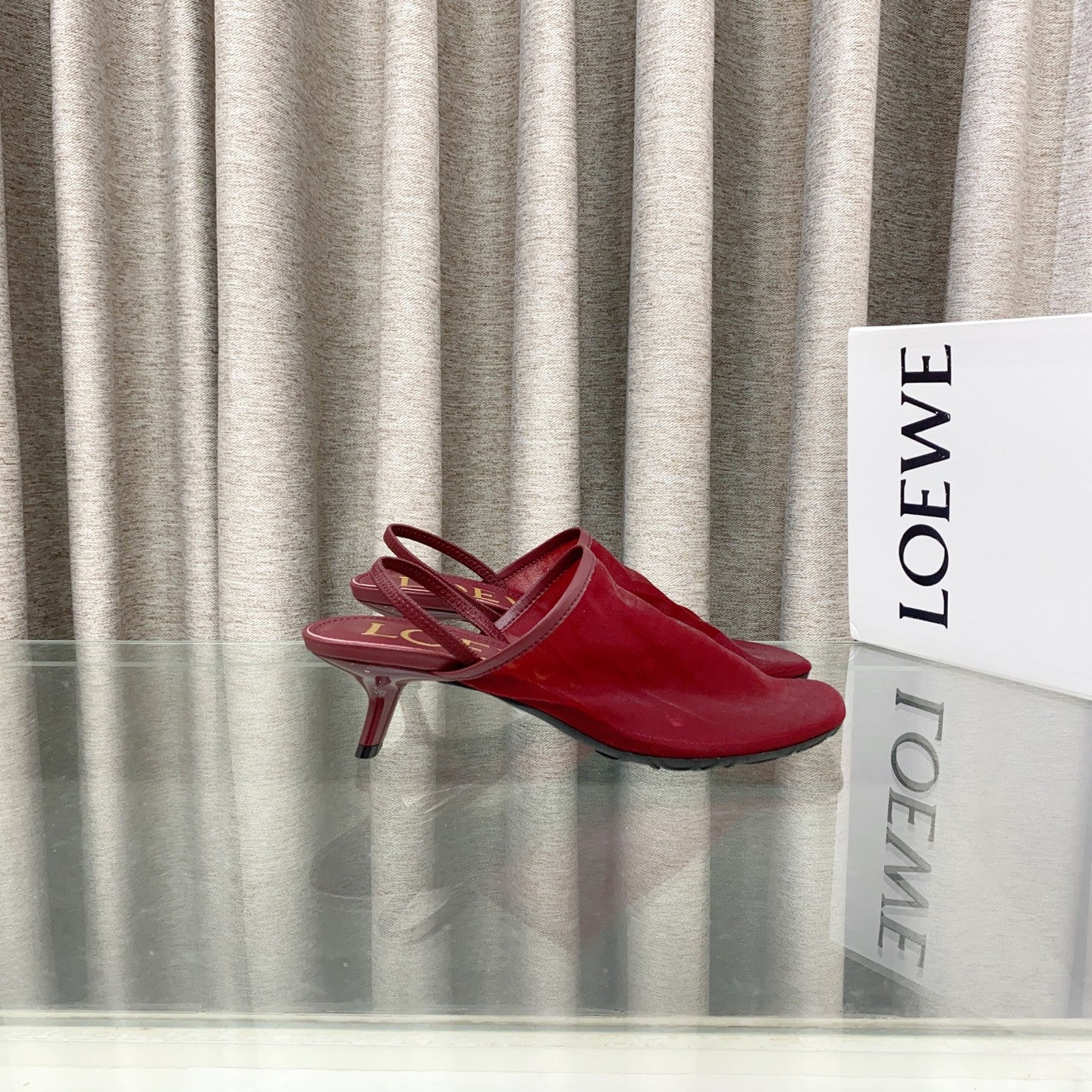 Loewe 25 Petal Slingback Red Mesh Sheepskin