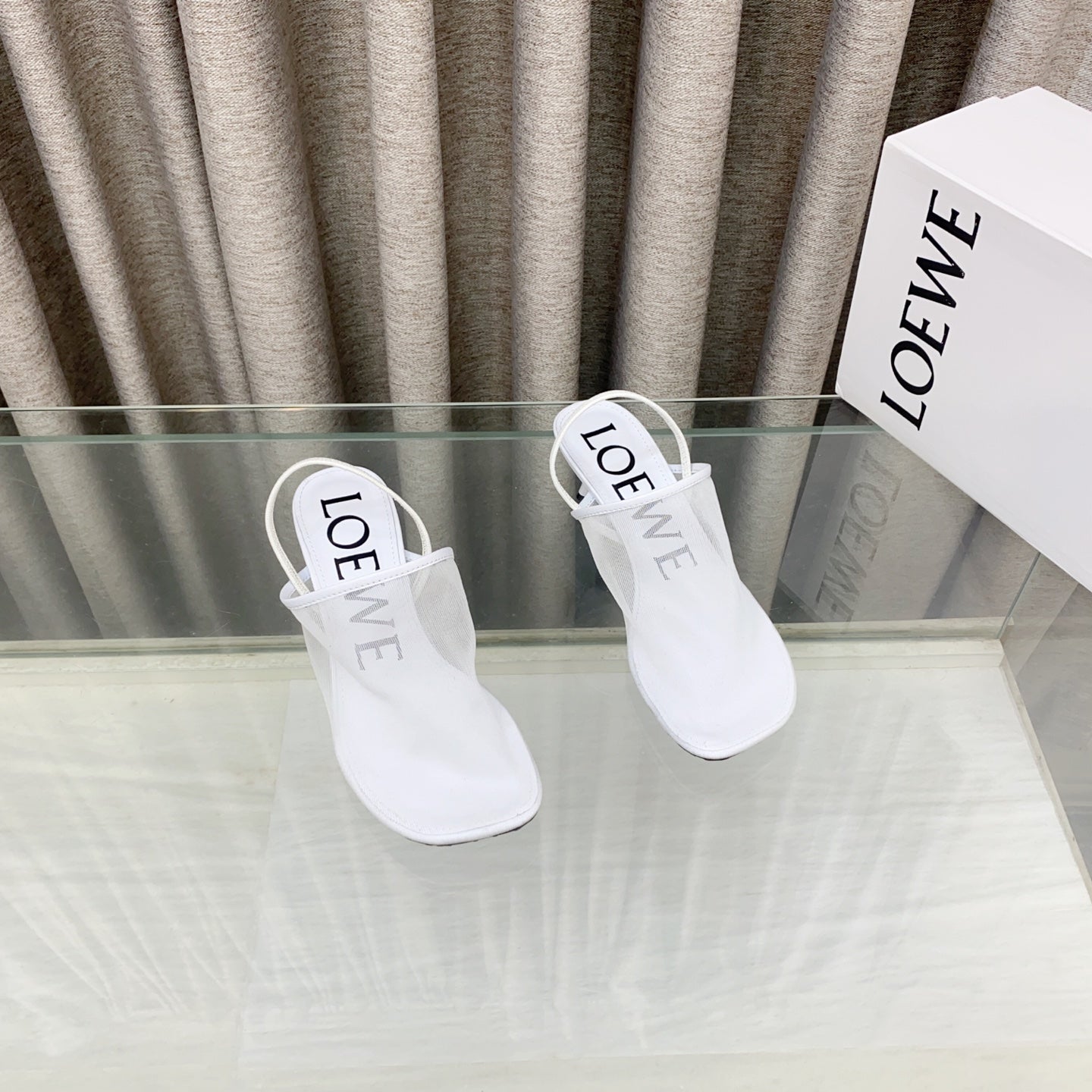 Loewe 25 Petal Slingback White Mesh Sheepskin