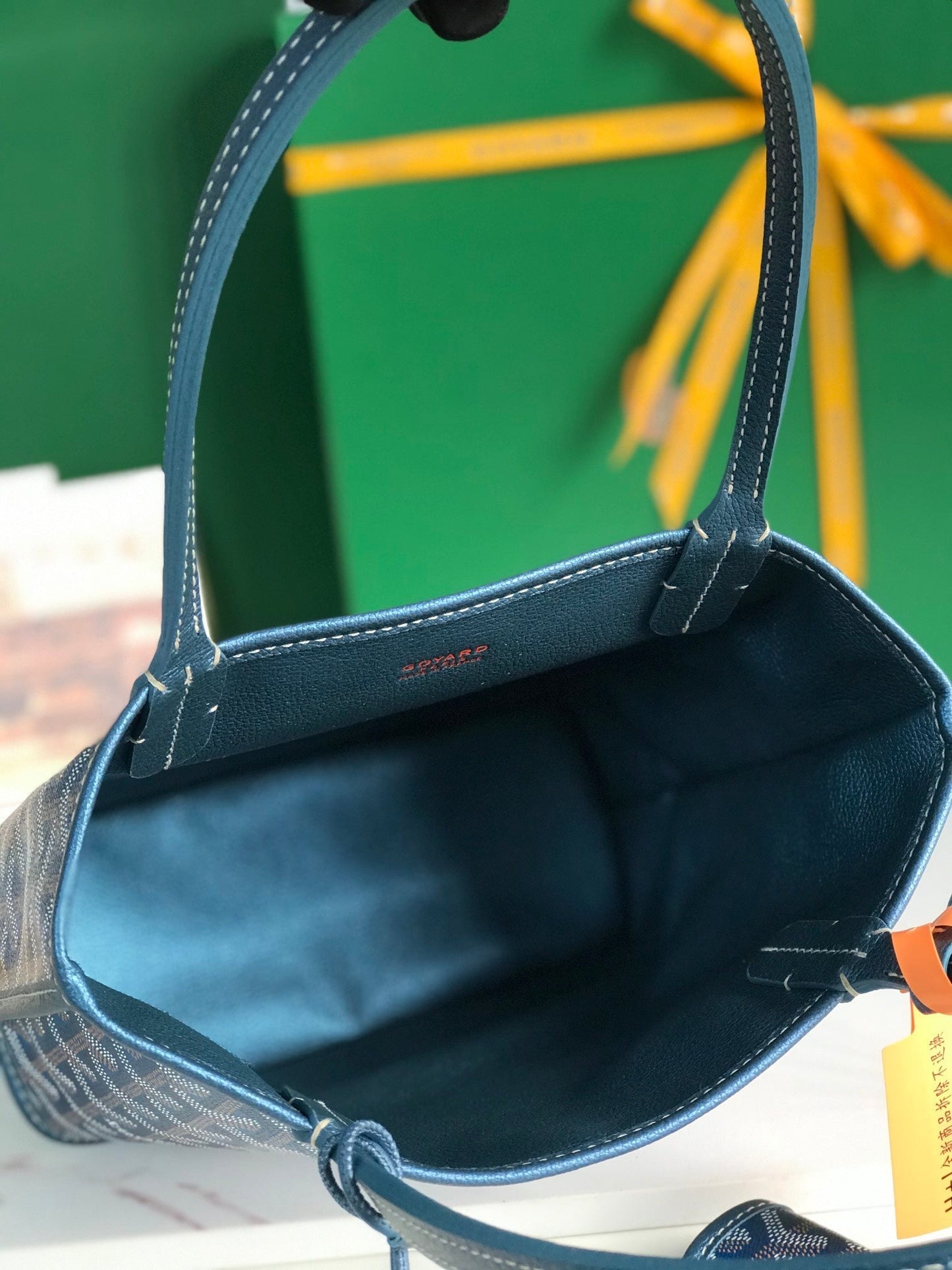 ANJOU MINI BAG 20 IN NAVY BLUE CALFSKIN AND GOYARDINE CANVAS