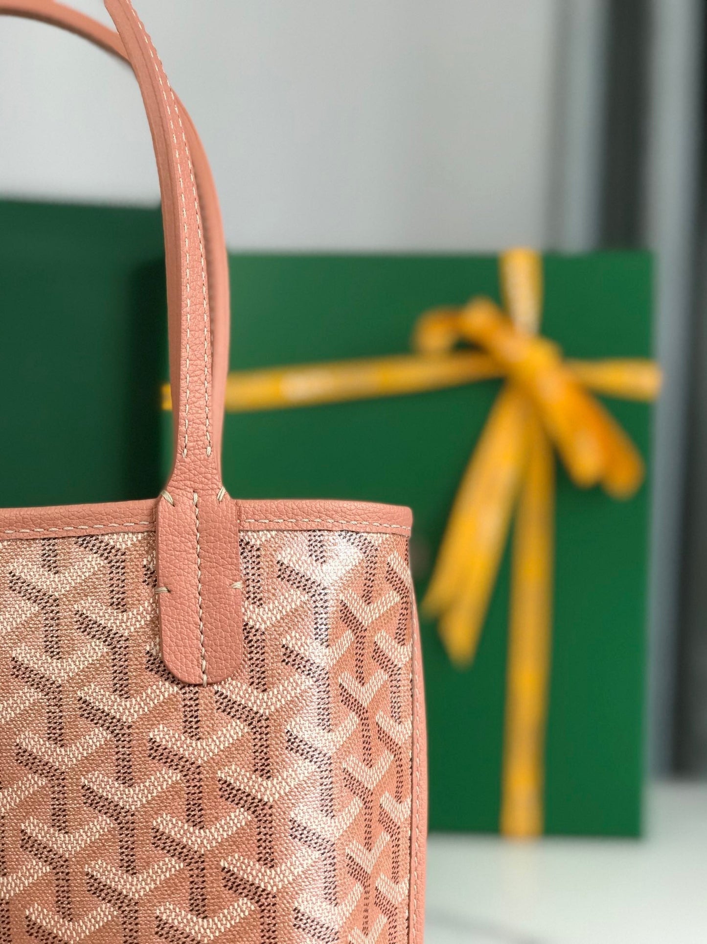 ANJOU MINI BAG 20 IN MANHATTAN PINK CALFSKIN AND GOYARDINE CANVAS