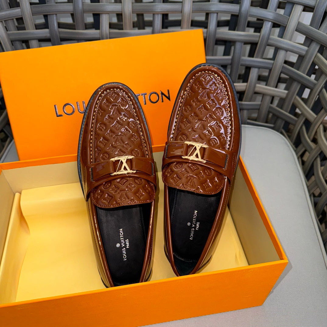 LV MAJOR LOAFERS IN CHOCOLATE BROWN EMBOSSED CALFSKIN
