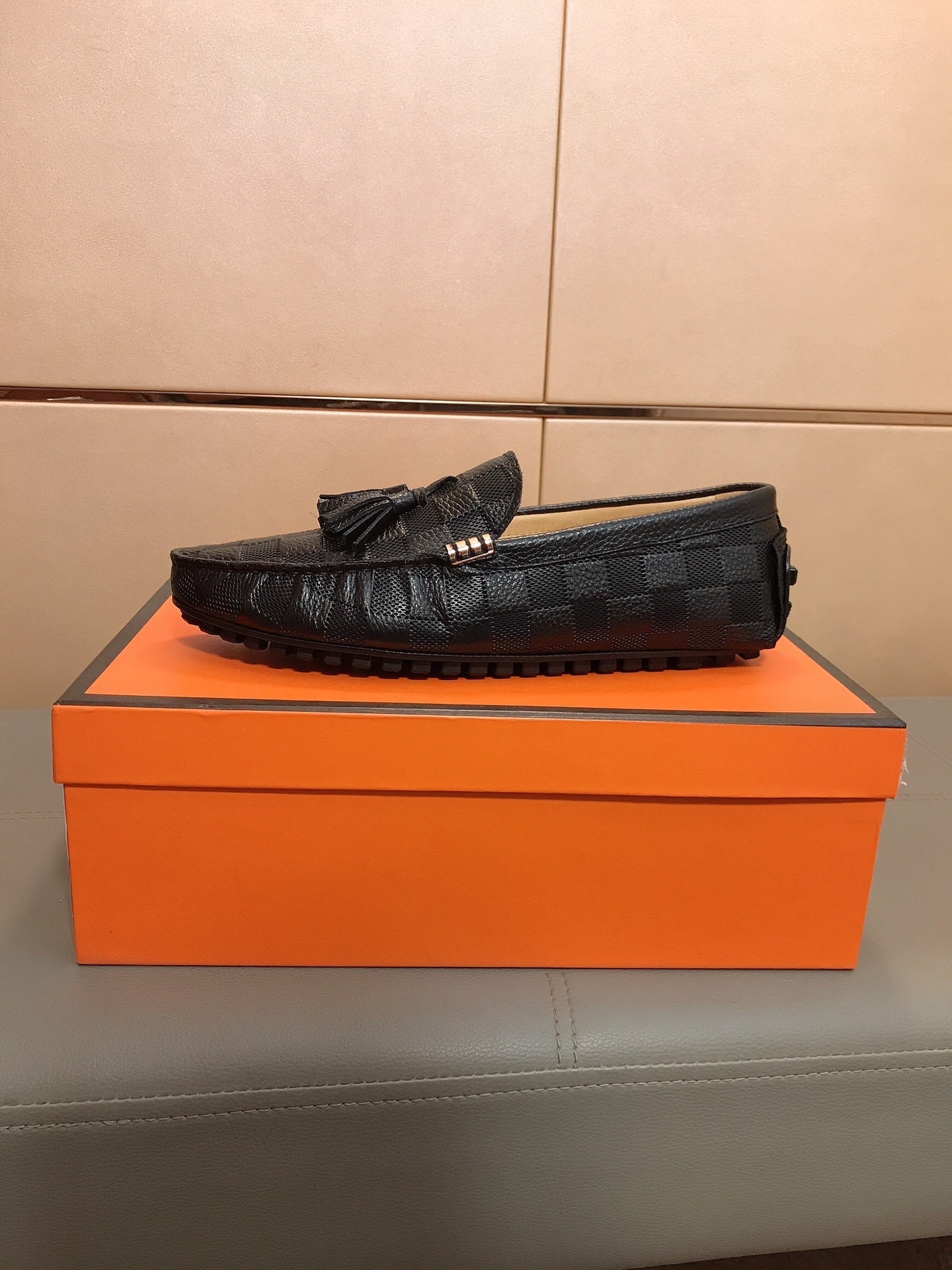 LV LOAFERS BLACK DAMIER CALFSKIN WITH TASSEL
