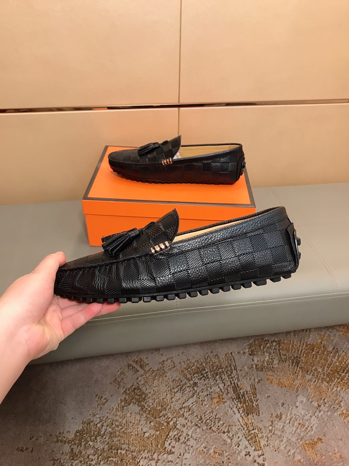 LV LOAFERS BLACK DAMIER CALFSKIN WITH TASSEL