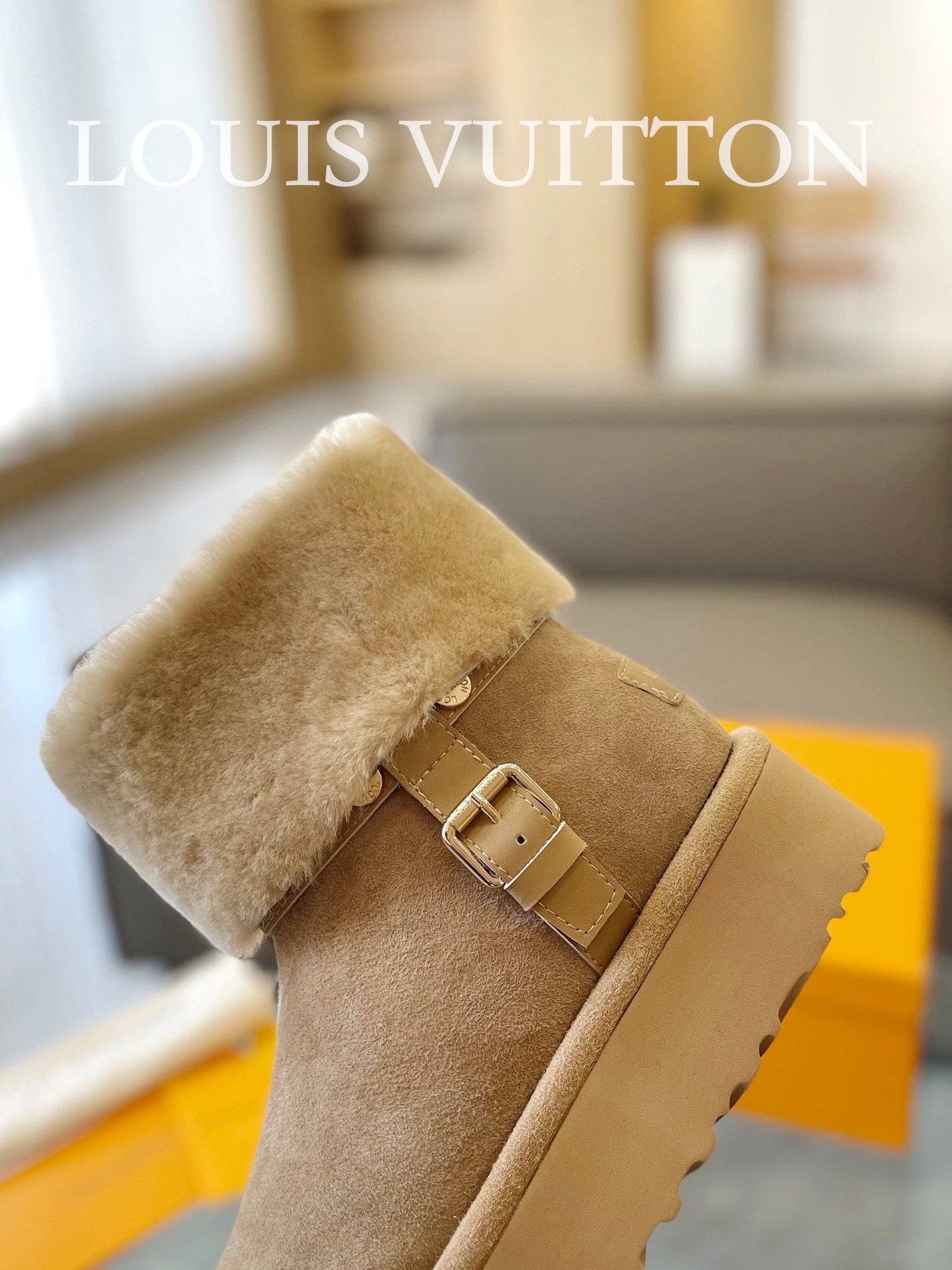 LV Aspen Platform Ankle Boot Beige Suede