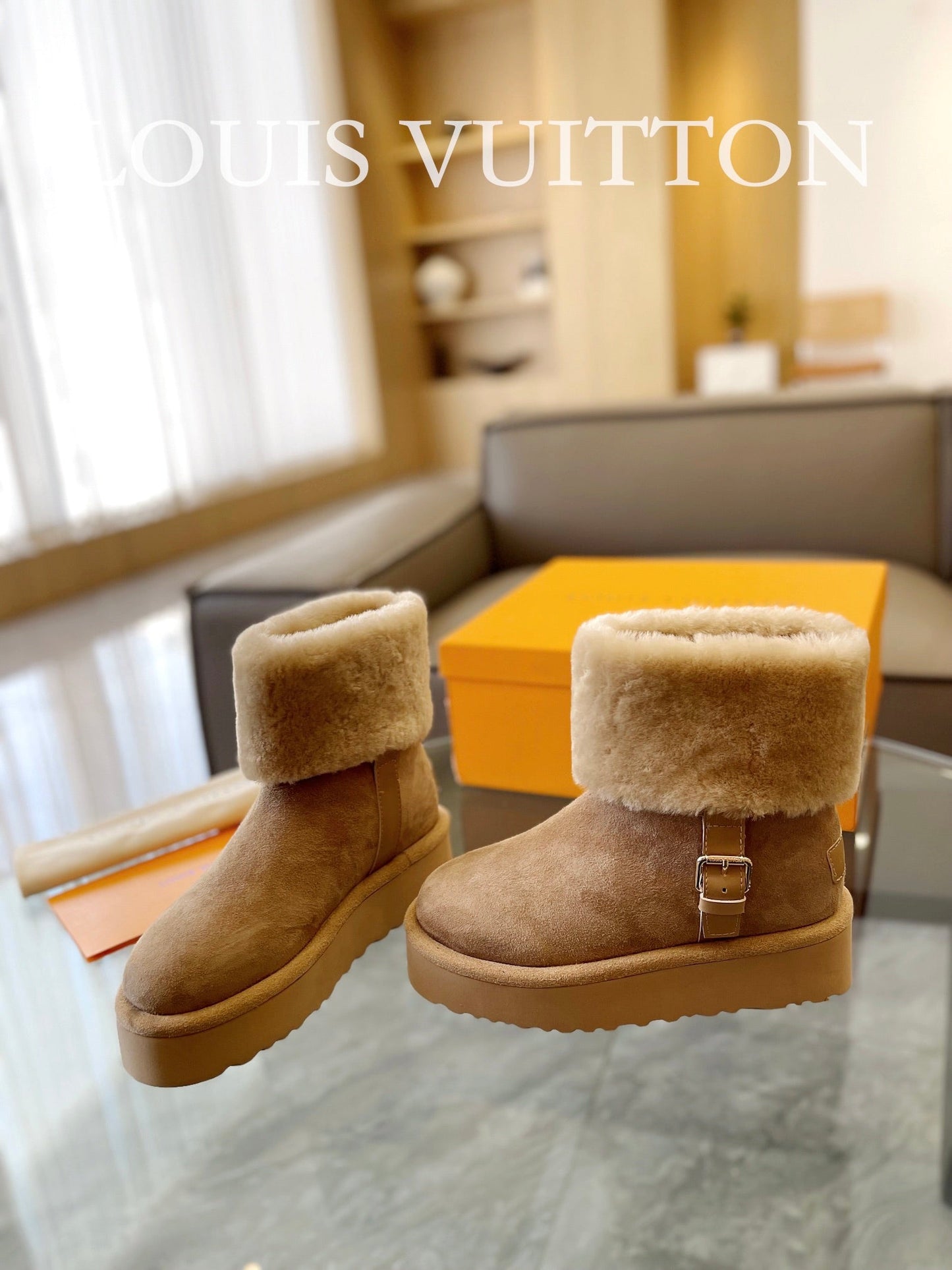 LV Aspen Platform Ankle Boot Beige Suede
