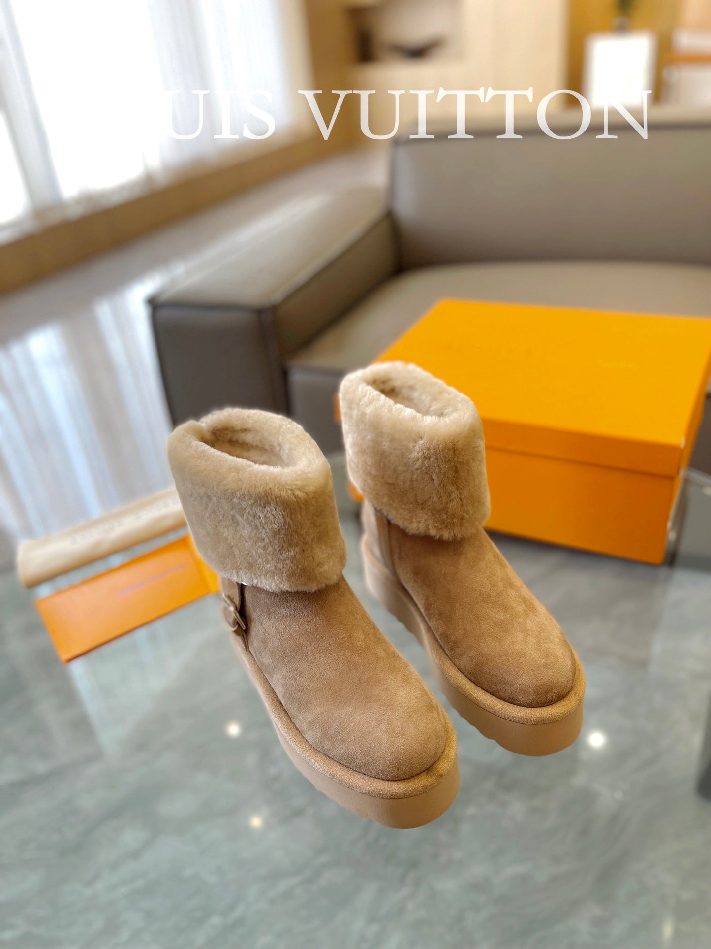 LV Aspen Platform Ankle Boot Beige Suede