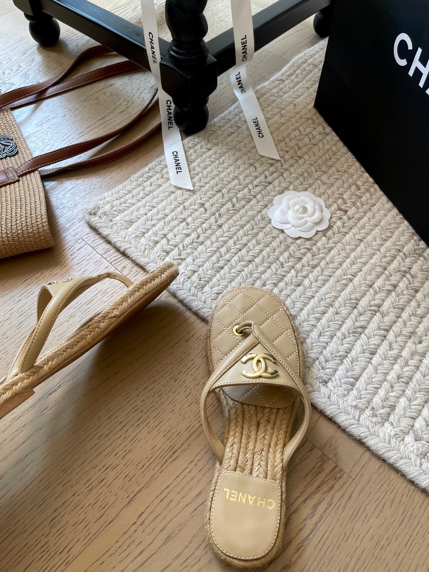 CC 25 Flip Flop Sandals Beige Calfskin Espadrilles