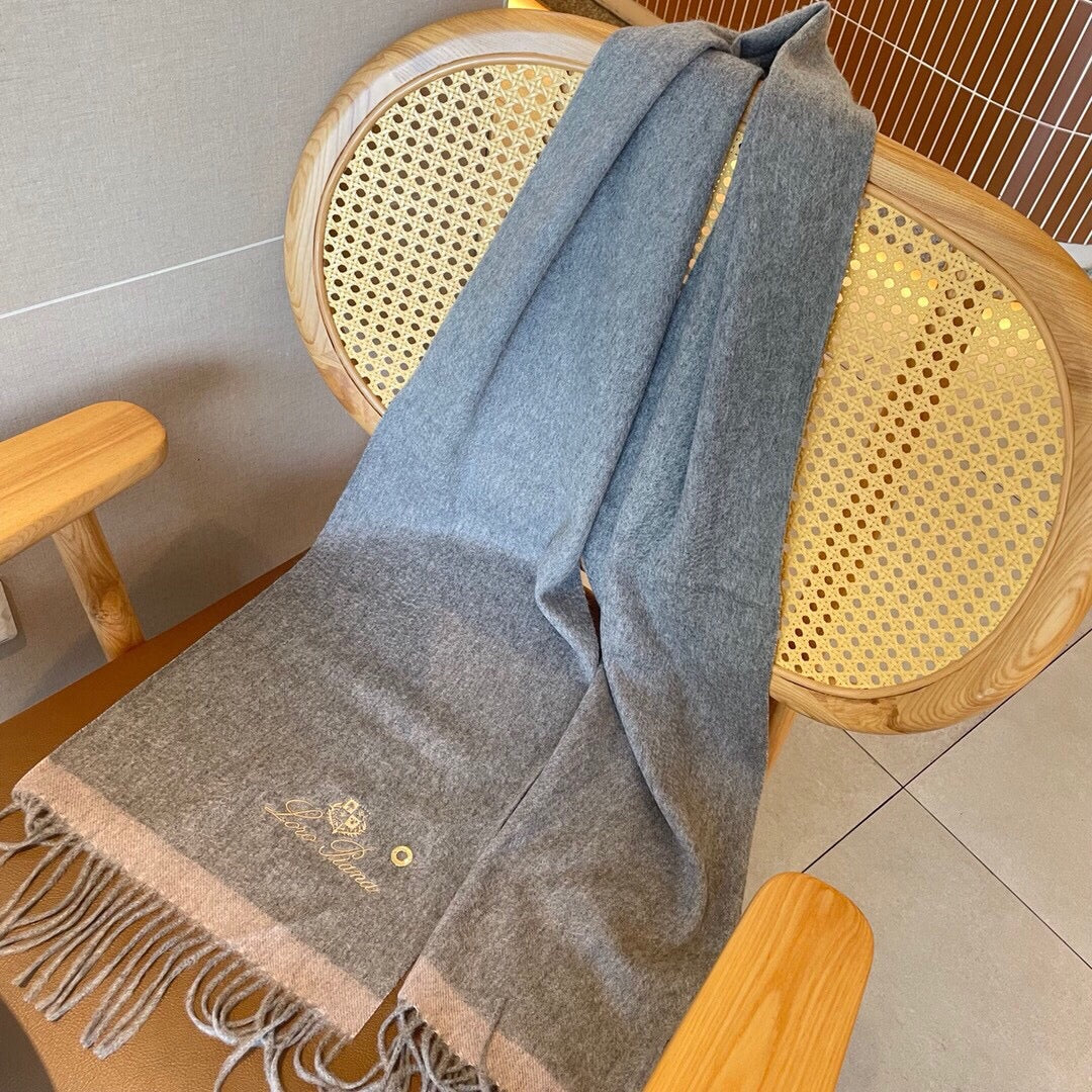 LP Grande Unita Scarf 180 CM In Light Grey With Light Brown Cashmere 175044