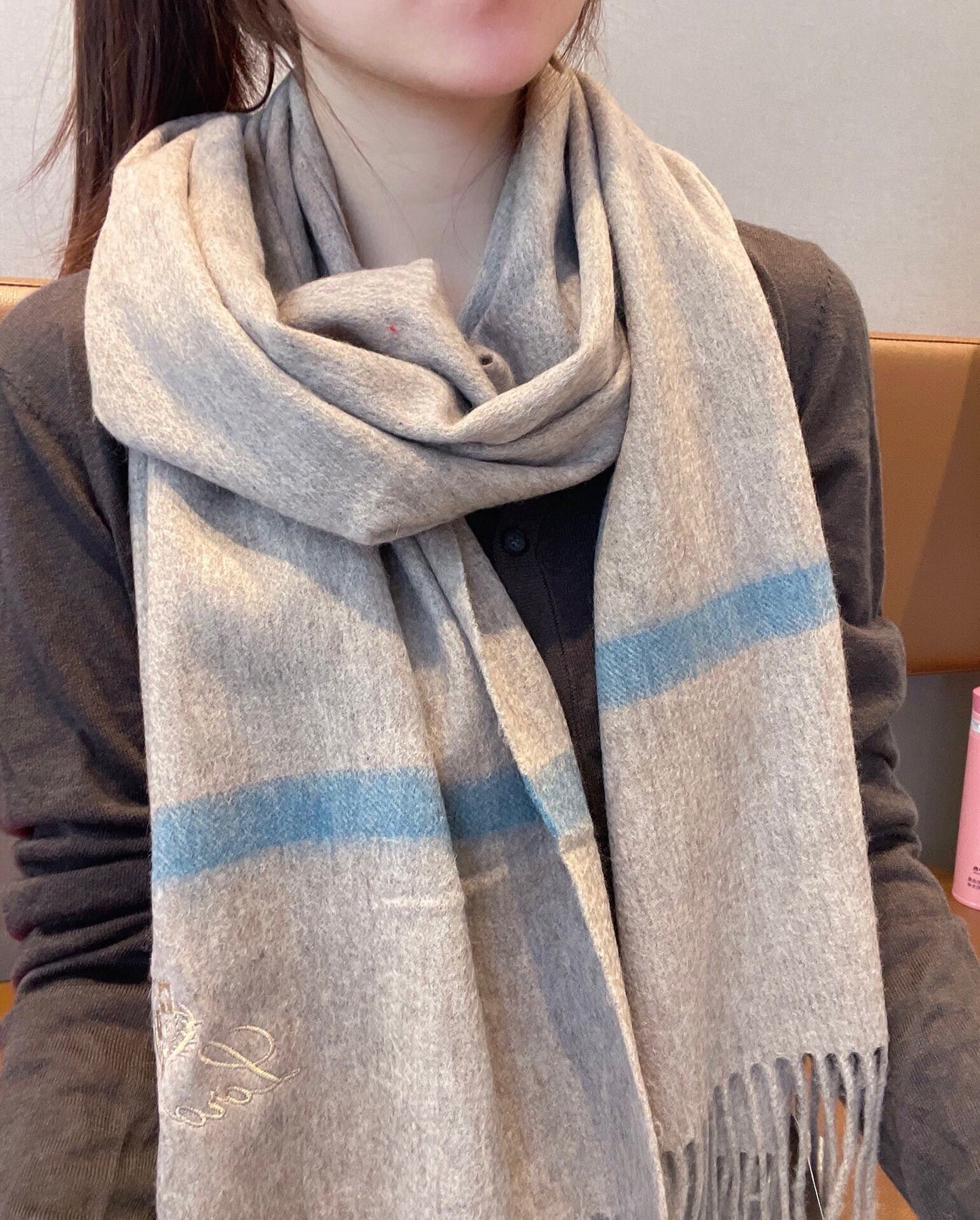 LP Twelve Scarf 180 CM In Light Brown Mix Light Blue Cashmere 180946