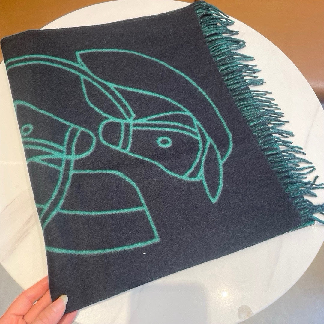 Casaque Entrelacs Equestres Scarf 195 CM Black Mix Jade Green Cashmere