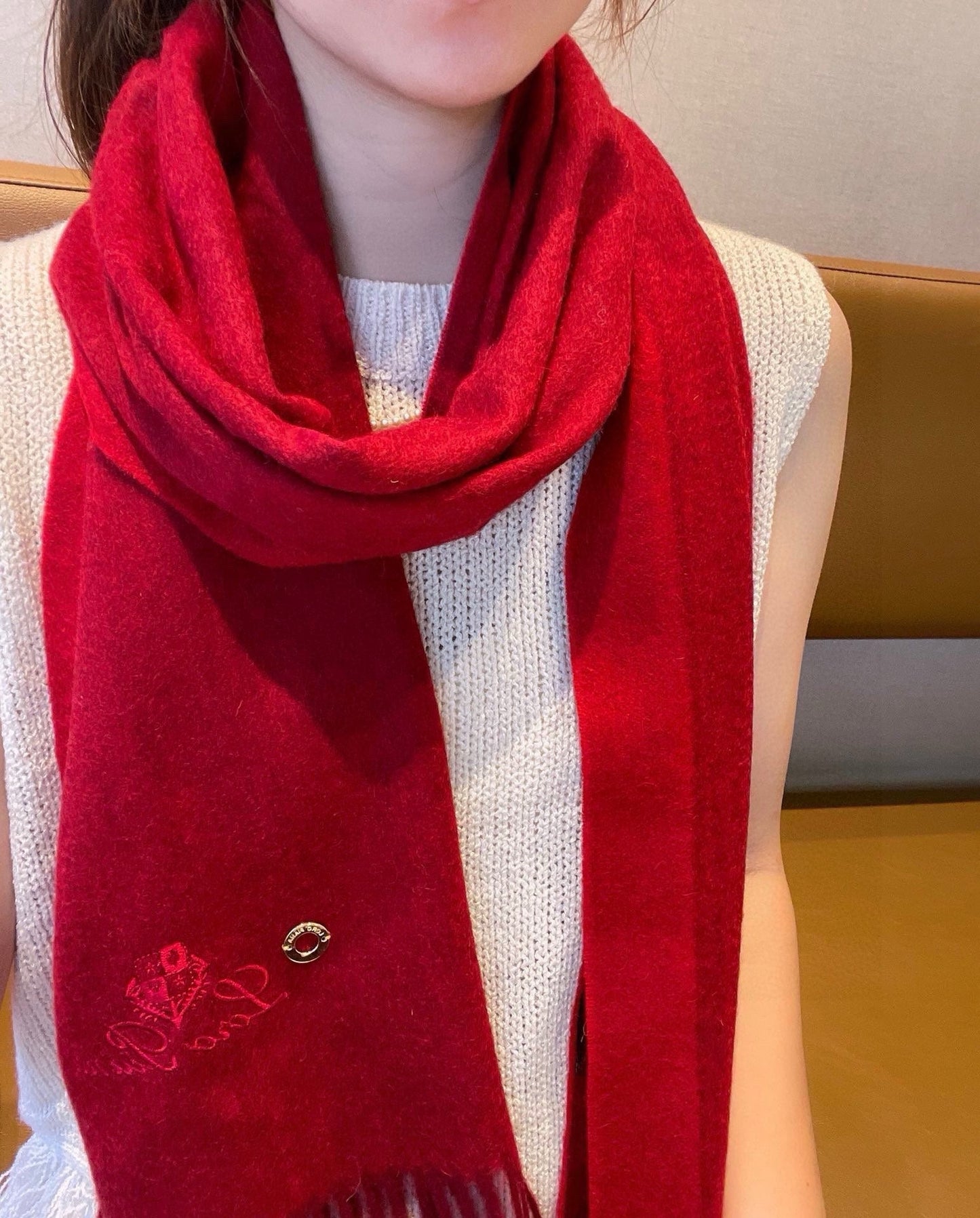 LP Grande Unita Scarf 180 CM In Crimson Mixed With Bright Red Cashmere 424621
