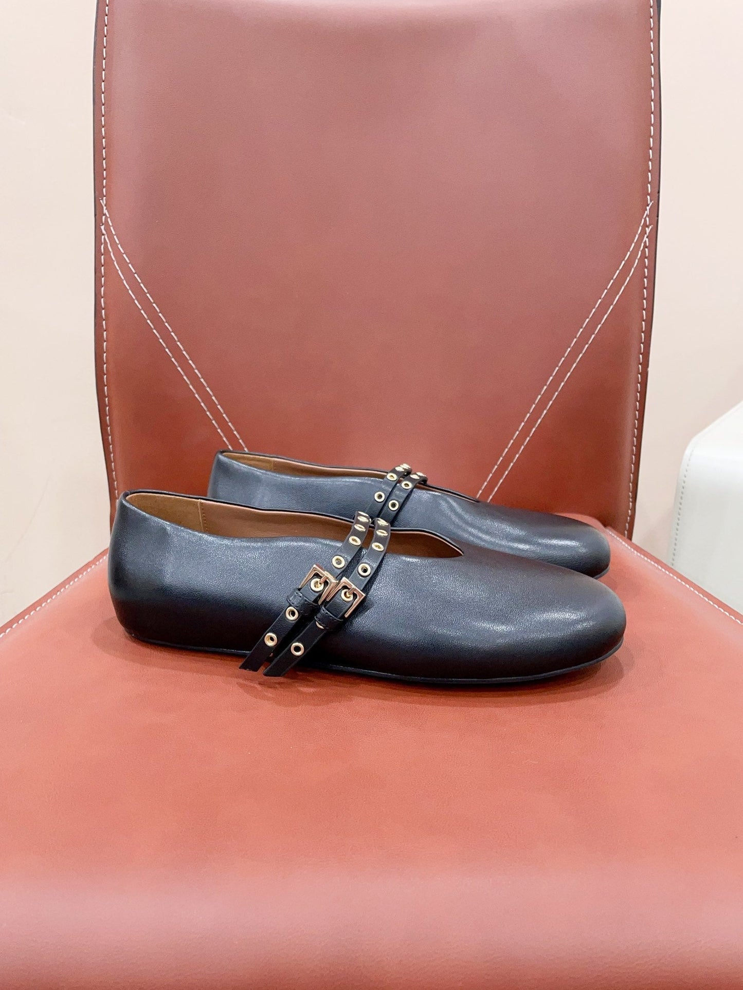 ALAIA MARY JANE SHOES IN BLACK LAMBSKIN WITH GOLD HARDWARE