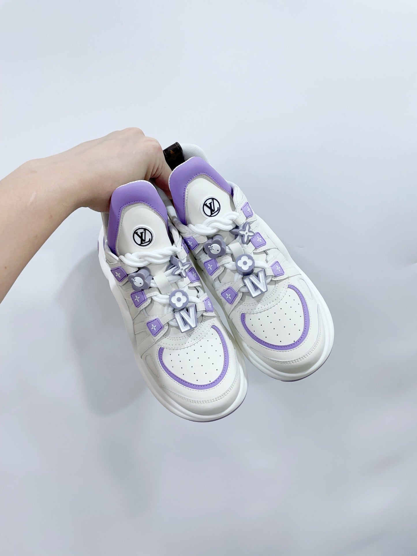 LV Archlight Sports Shoes White With Purple Border Calfskin