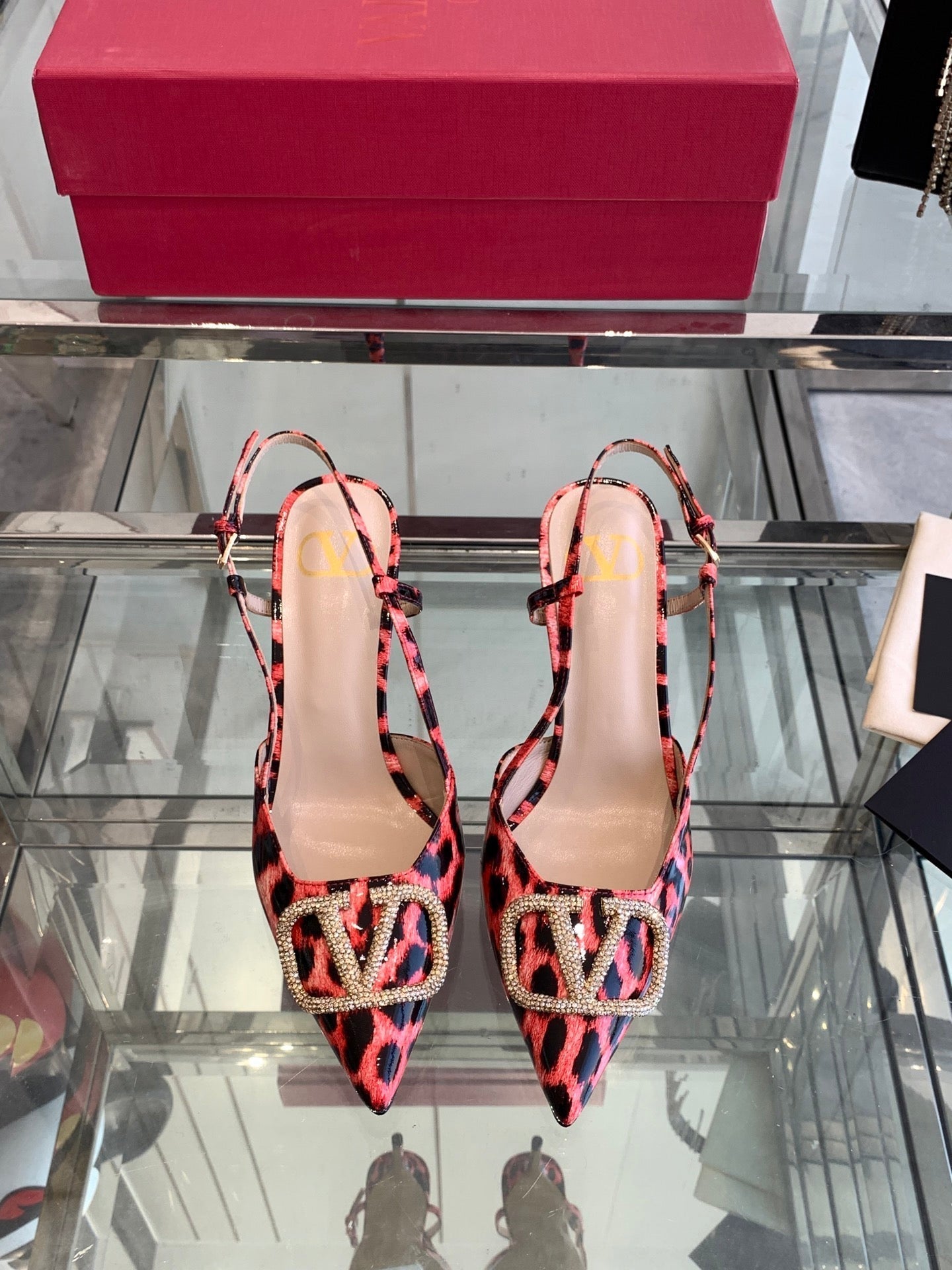 VT 25 High Heels Slingbacks Red Leopard Cowhide 292346
