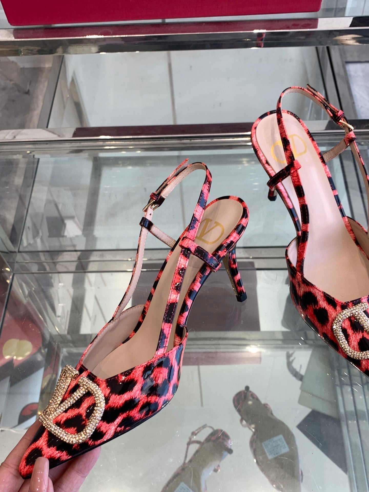 VT 25 High Heels Slingbacks Red Leopard Cowhide 292346