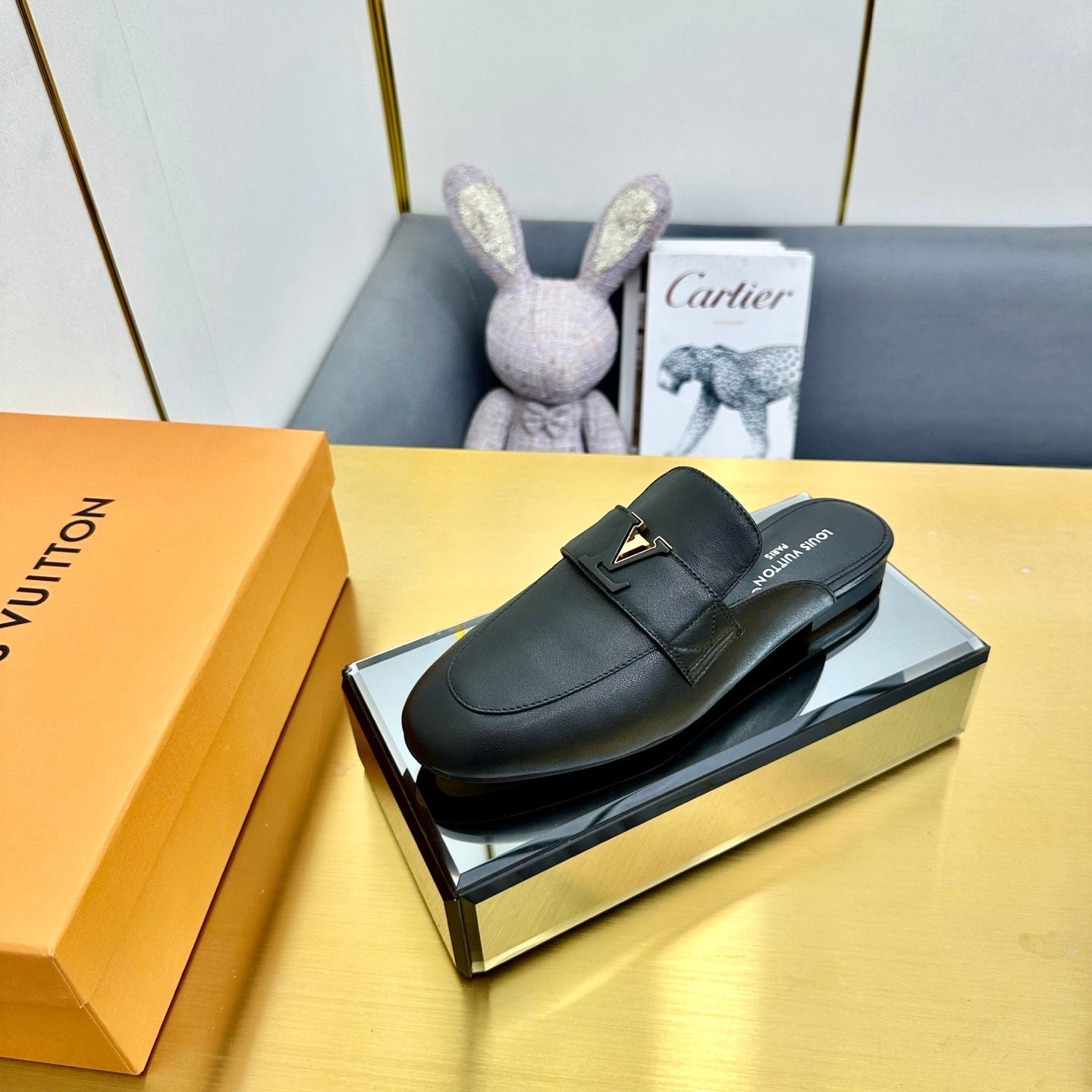 LV 25C LV Capri Open Back Loafer Black Cowhide 219928