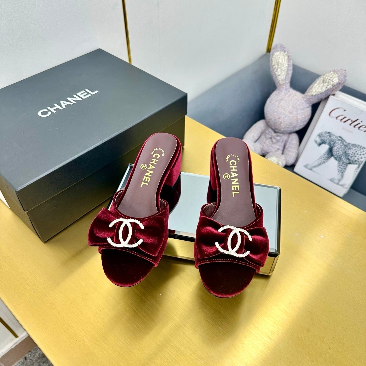 CC 25 Mid Heel Mules Burgundy Red Velvet 238479