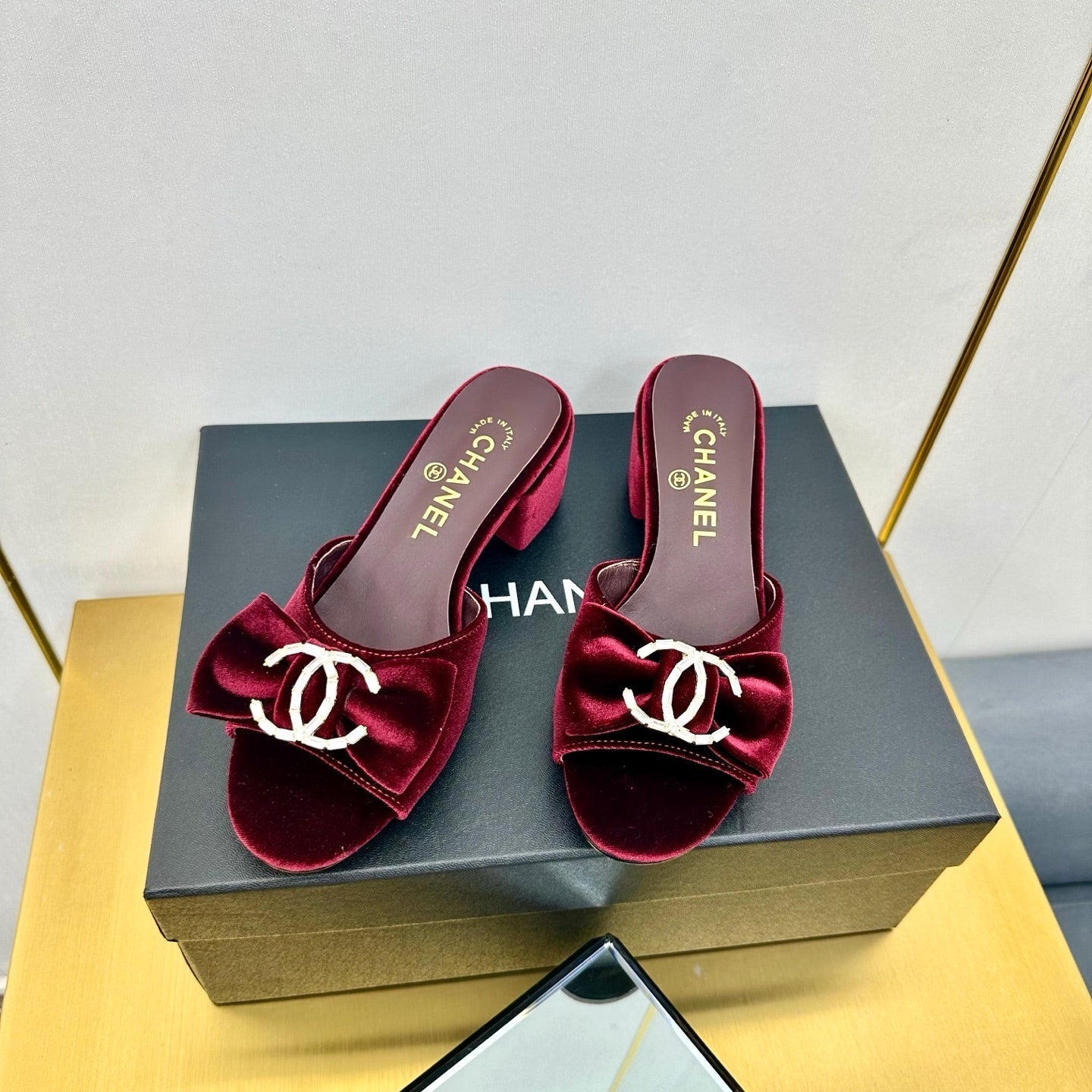 CC 25 Mid Heel Mules Burgundy Red Velvet 238479