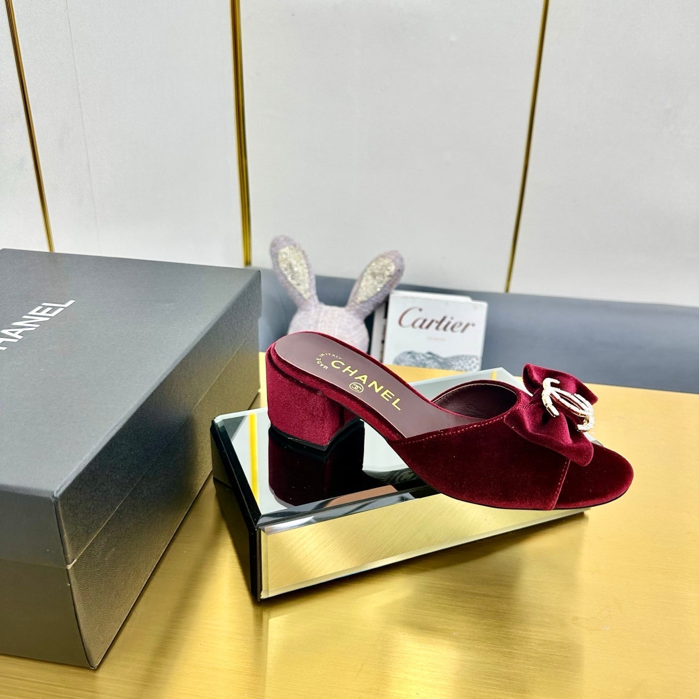 CC 25 Mid Heel Mules Burgundy Red Velvet 238479