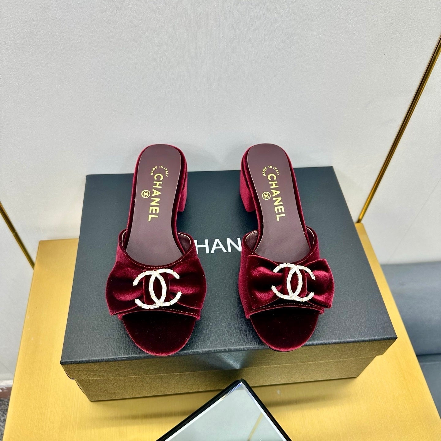 CC 25 Mid Heel Mules Burgundy Red Velvet 238479