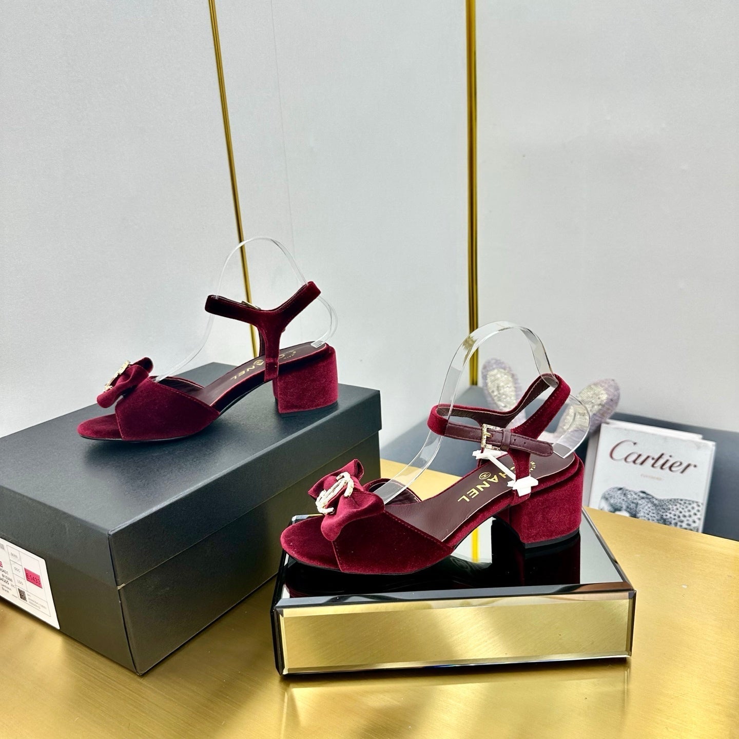 CC 25 Sandal Heels Burgundy Red Velvet 238484