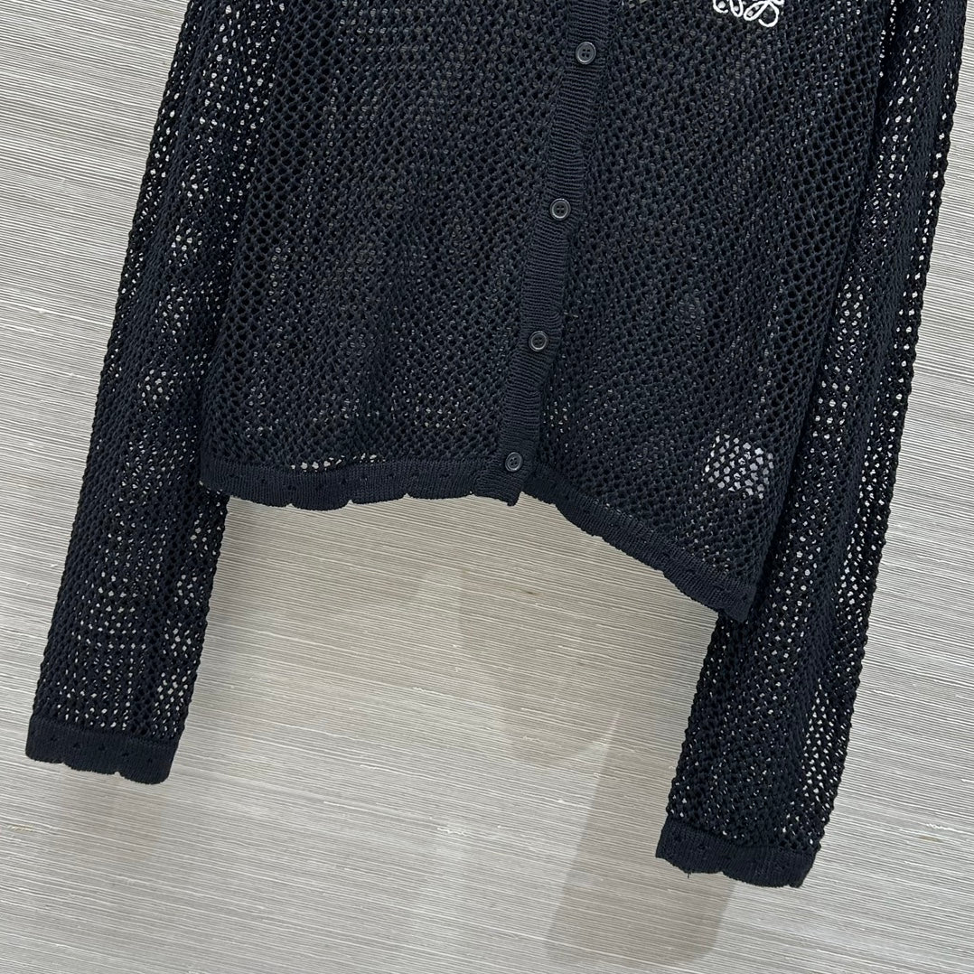 Loewe 25 Mesh Hollow Knitted Cardigan Black Wool