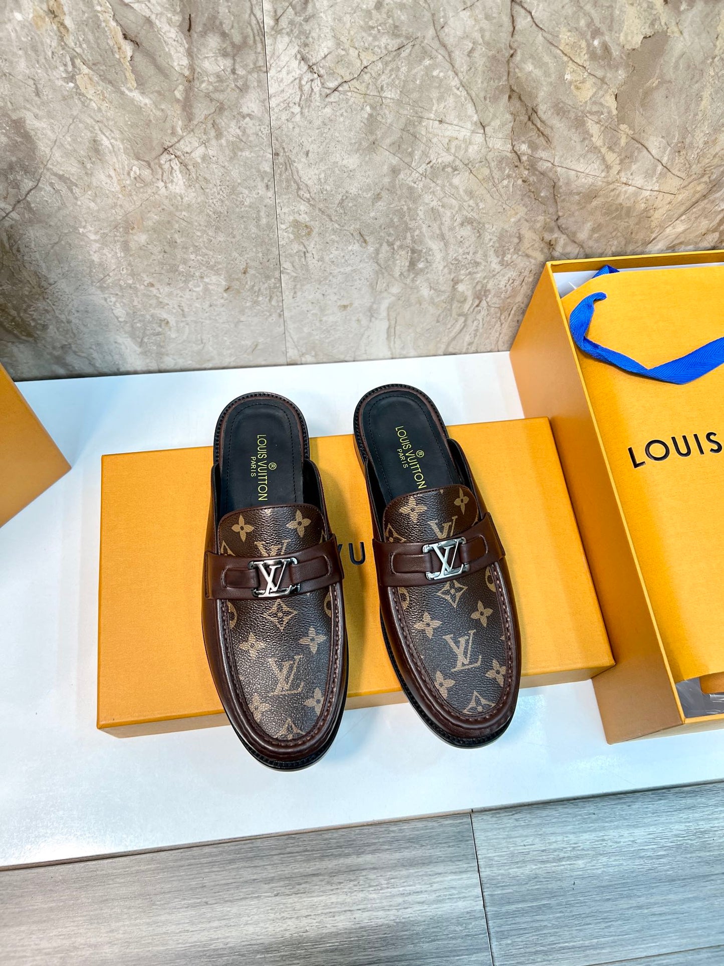 LV EASY MULE IN BROWN CHOCOLATE MONOGRAM CALFSKIN