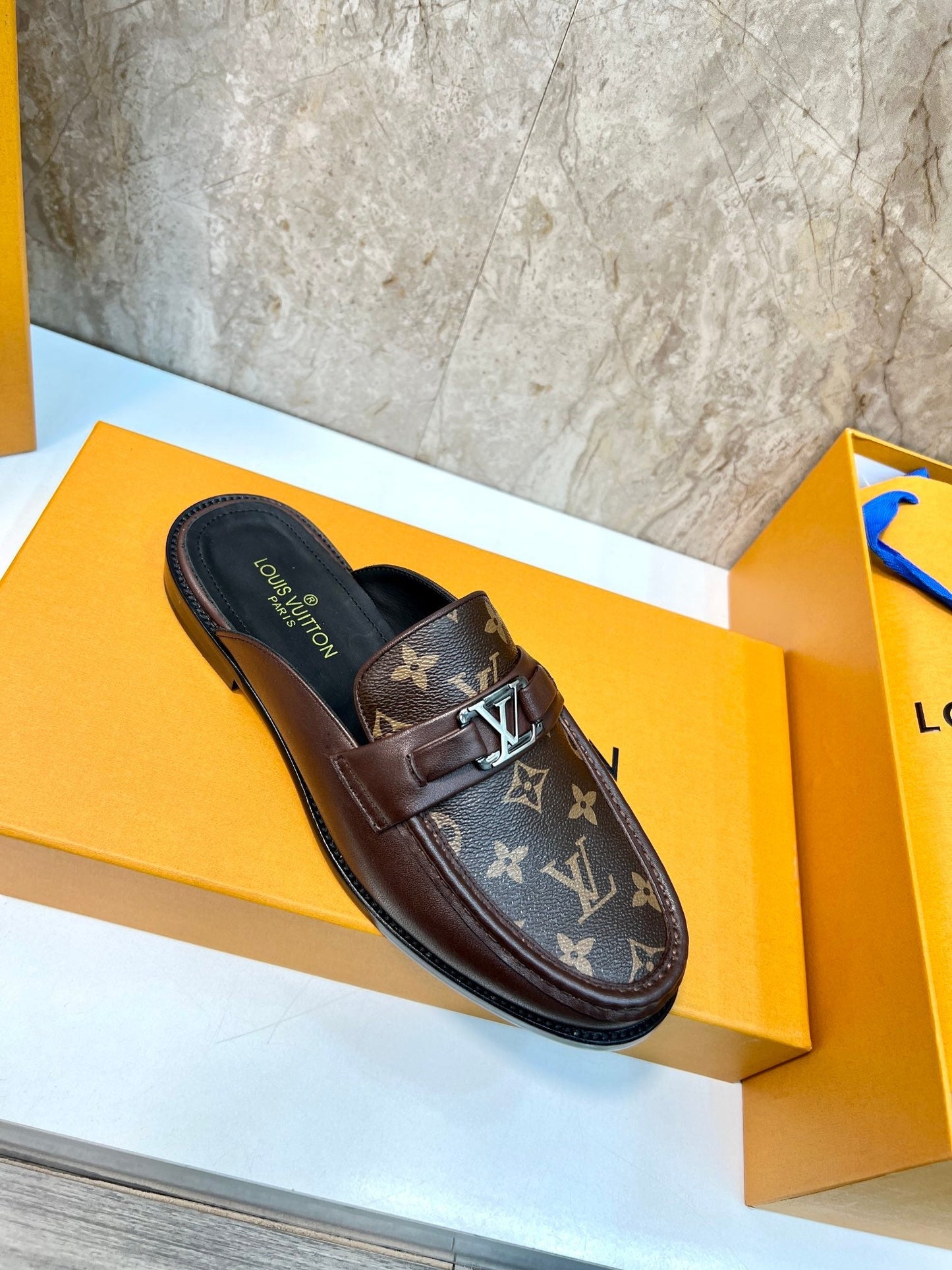 LV EASY MULE IN BROWN CHOCOLATE MONOGRAM CALFSKIN