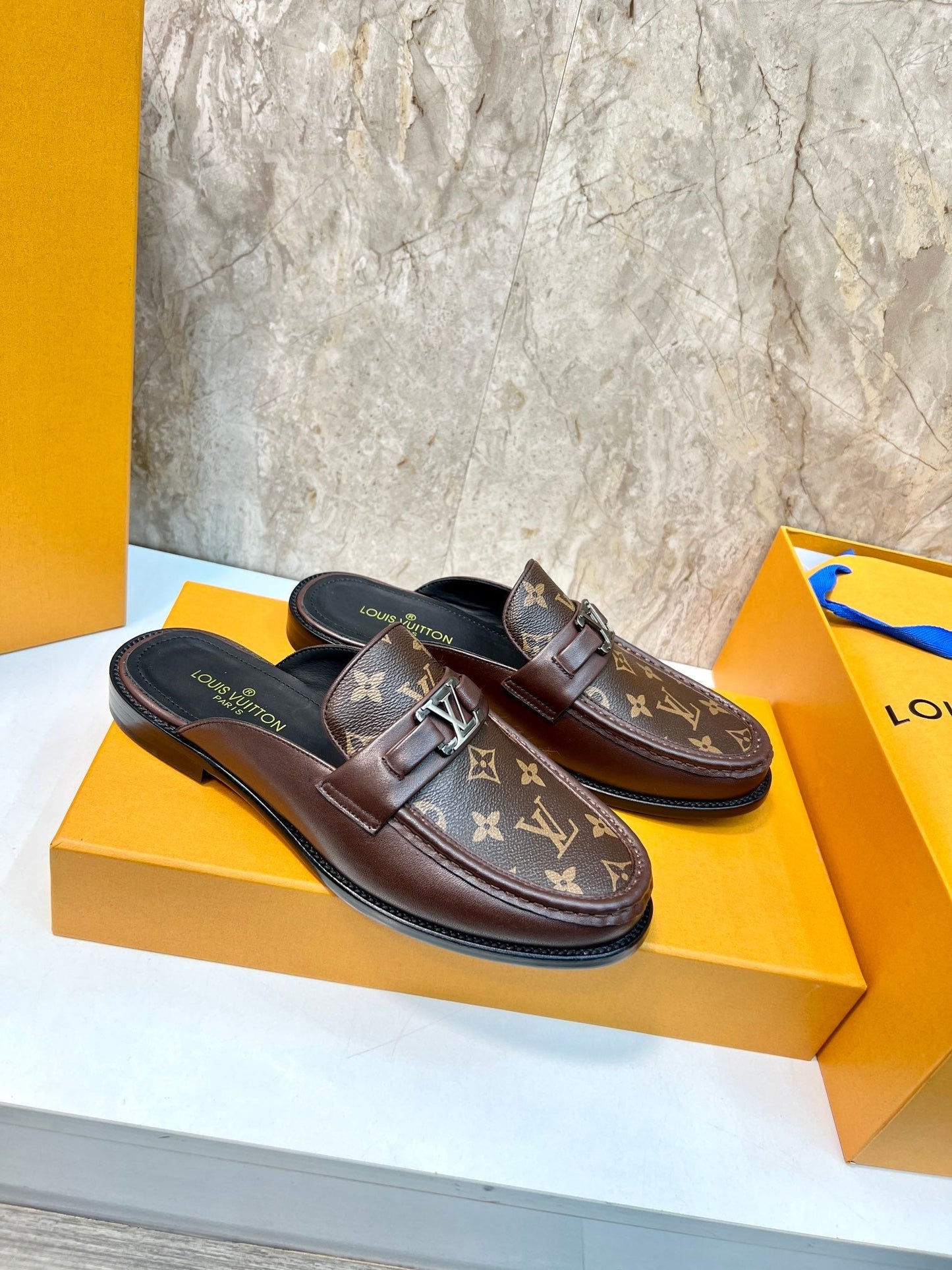 LV EASY MULE IN BROWN CHOCOLATE MONOGRAM CALFSKIN