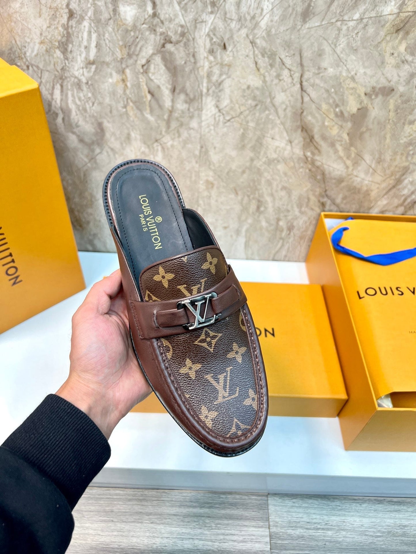 LV EASY MULE IN BROWN CHOCOLATE MONOGRAM CALFSKIN
