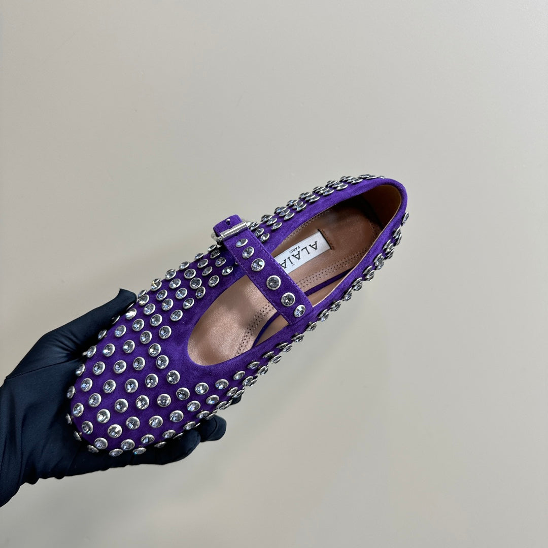 Alaia Strass Suede Ballet Flats In Purple 999326