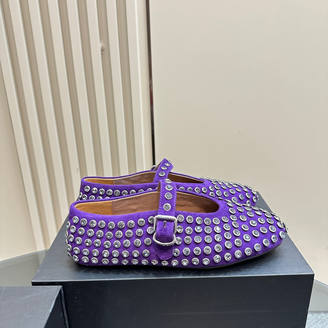 Alaia Strass Suede Ballet Flats In Purple 999326