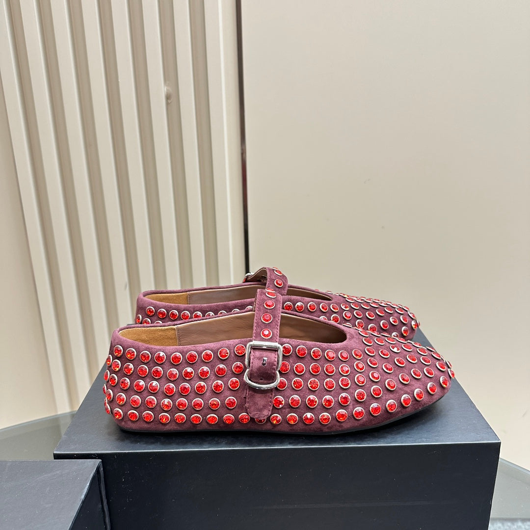 Alaia Strass Suede Ballet Flats In Red Purple 999328