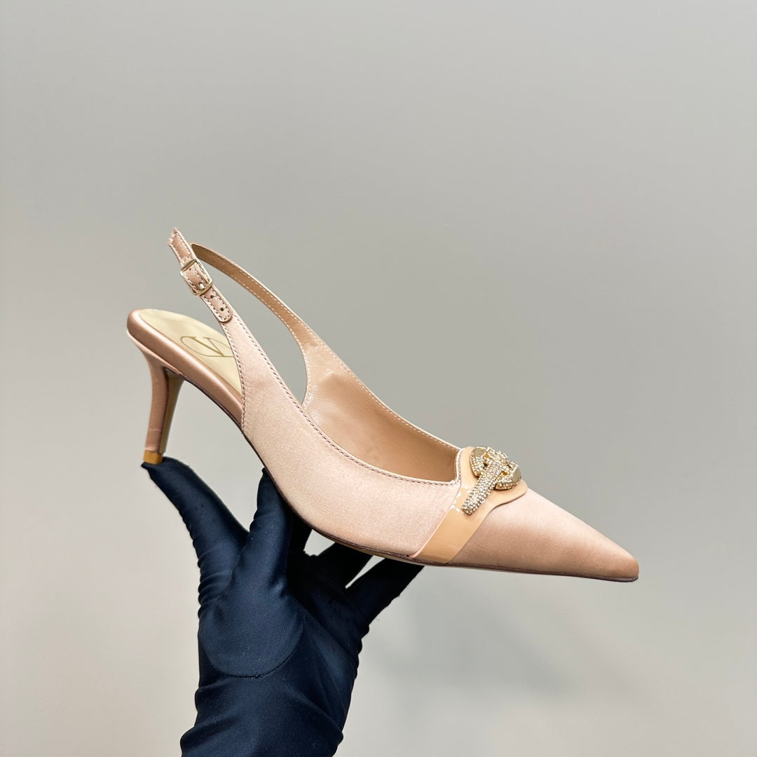 Valentino Slingback Pump 65mm In Beige Lambskin 999013